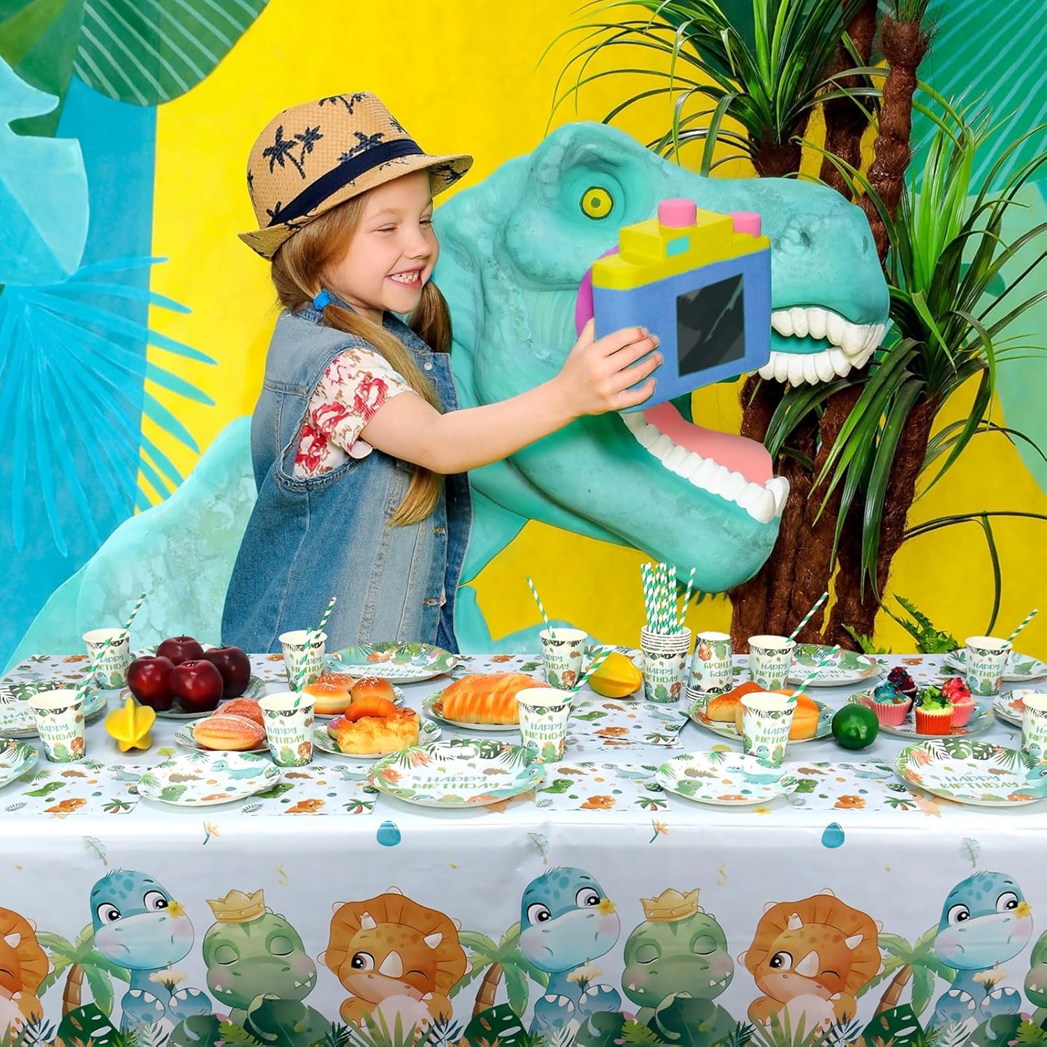 3 Pieces Dinosaur Tablecloth Party Decorations