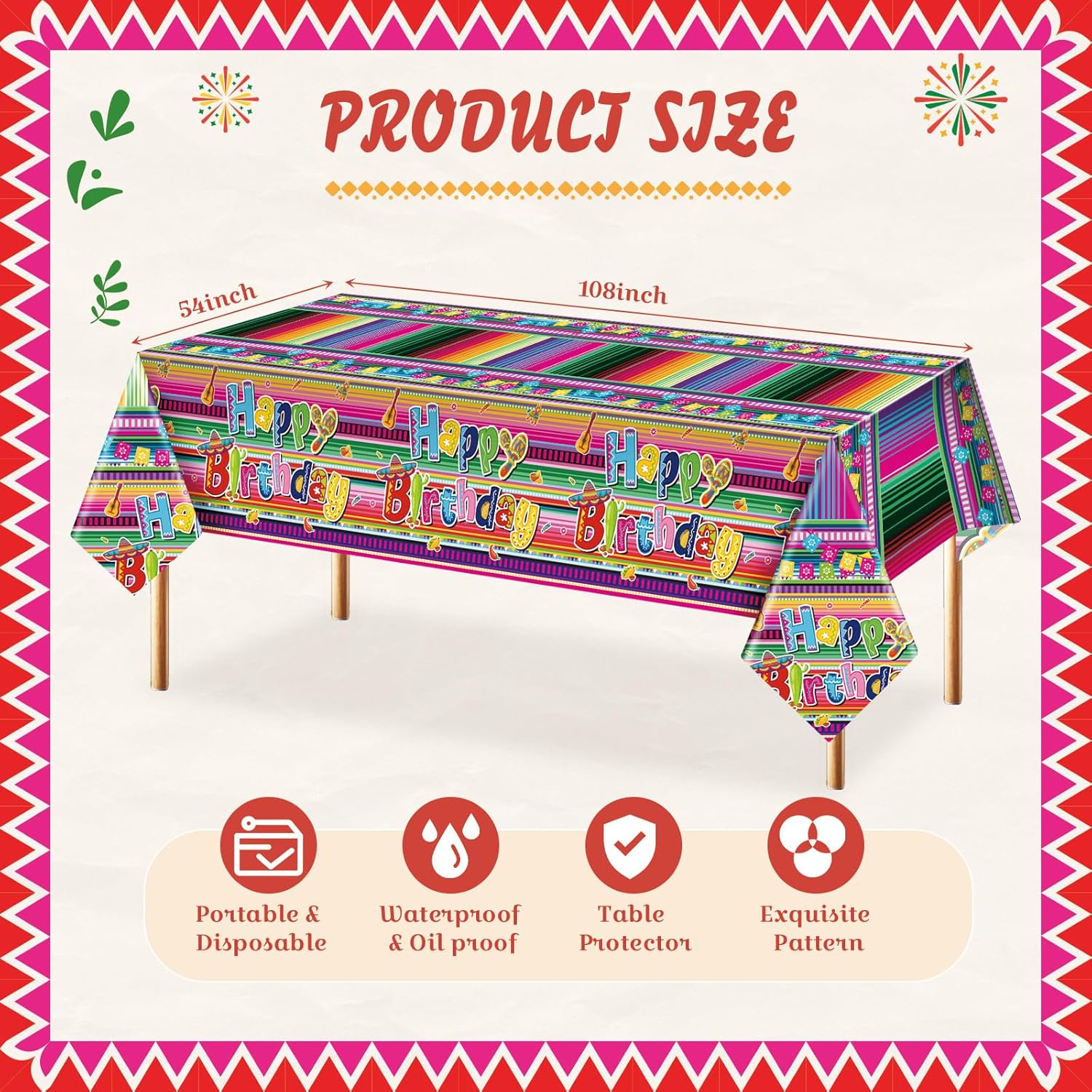 3 Pcs Mexican Fiesta Tablecloths for Party Decorations