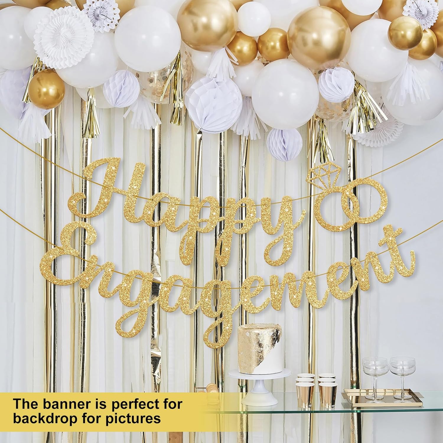 Gold Glitter Happy Engagement Banner