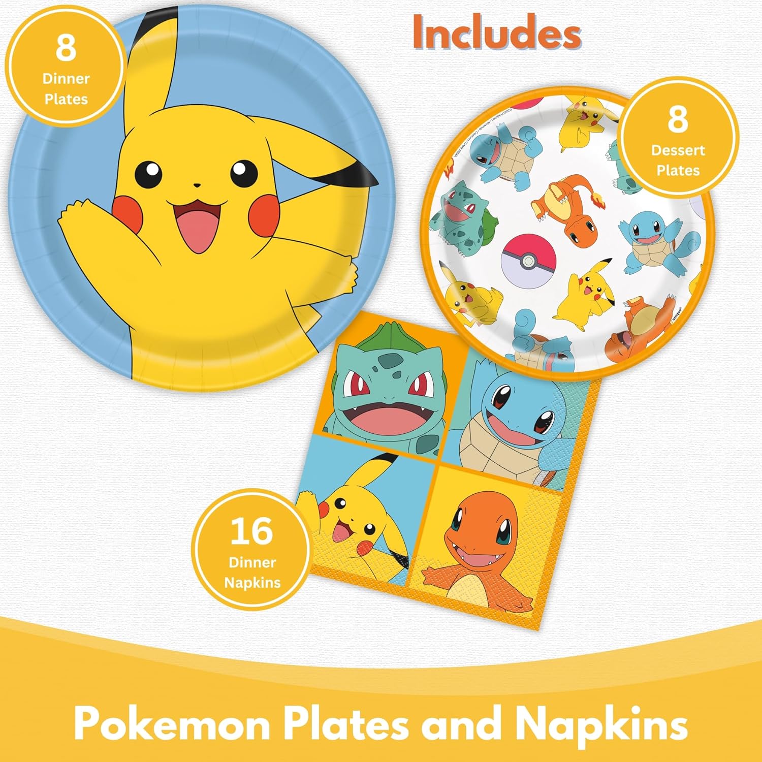 Pokemon Plates and Napkins - 8 Dinner 8 Cake 16 Napkins
