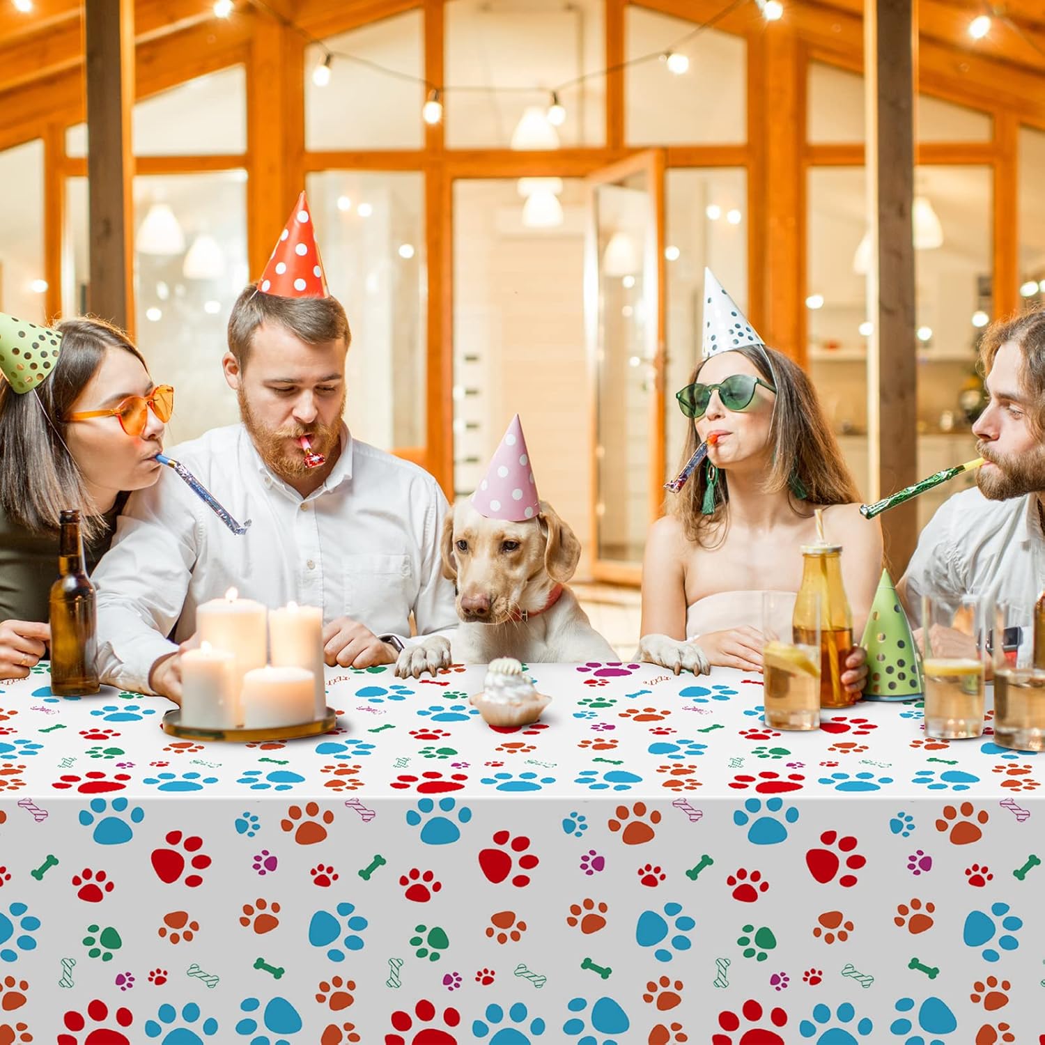 Tegeme 3 Pcs Dog Paw Print Tablecloth 54x108 Inch