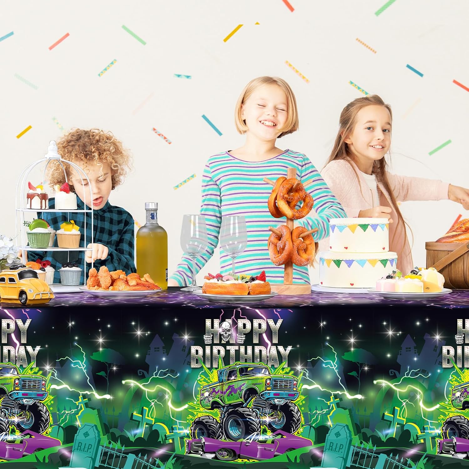 3 Monster Truck Birthday Tablecloths 54x108 Inch Party Covers