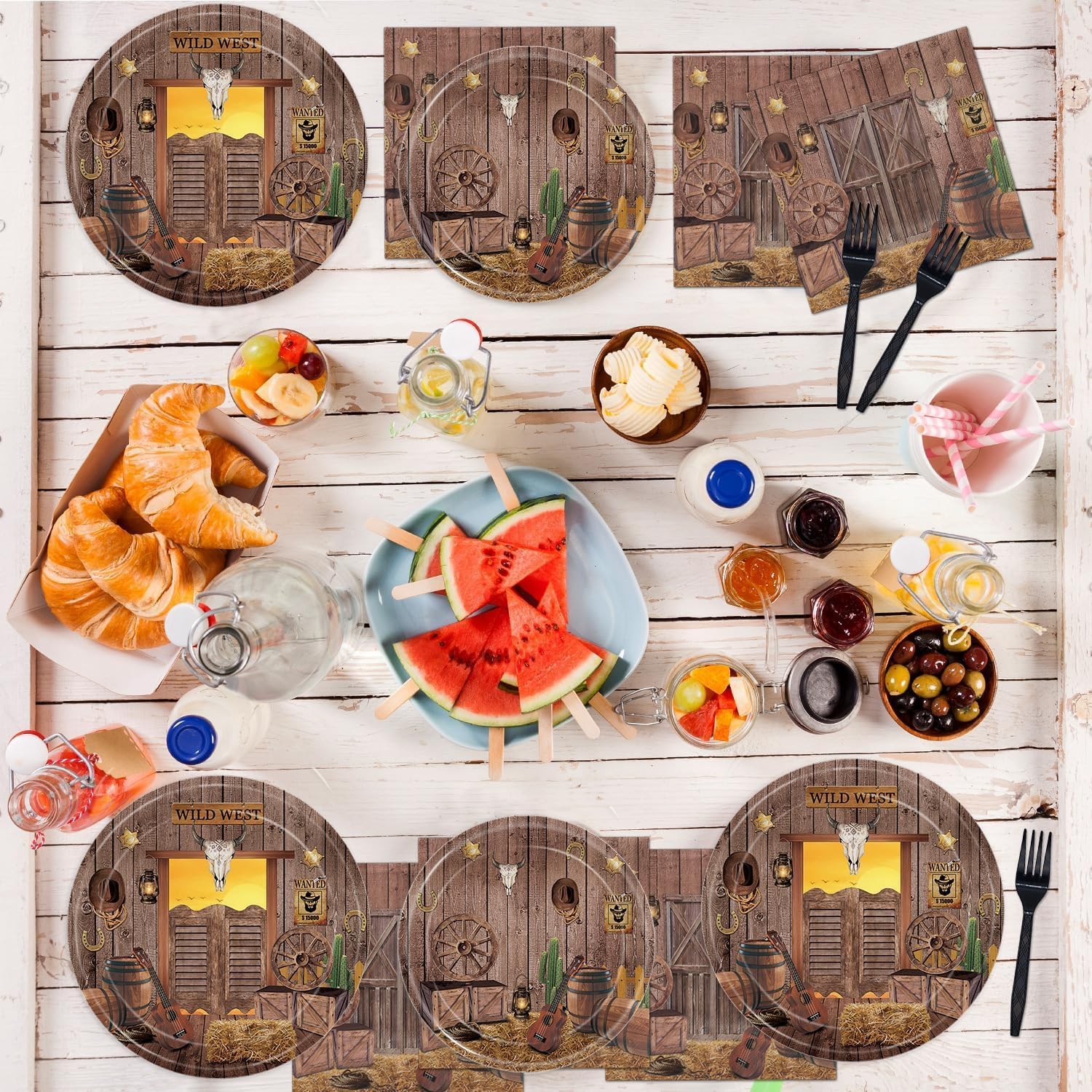 Oigco Wild West Party Plates and Napkins Set for 24 Guests