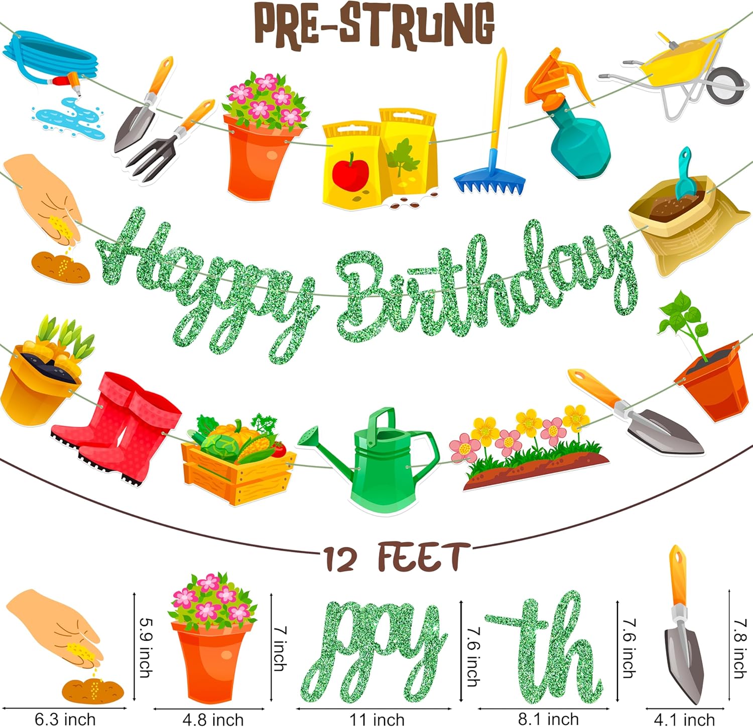 3Pcs Garden Birthday Party Banner Decorations