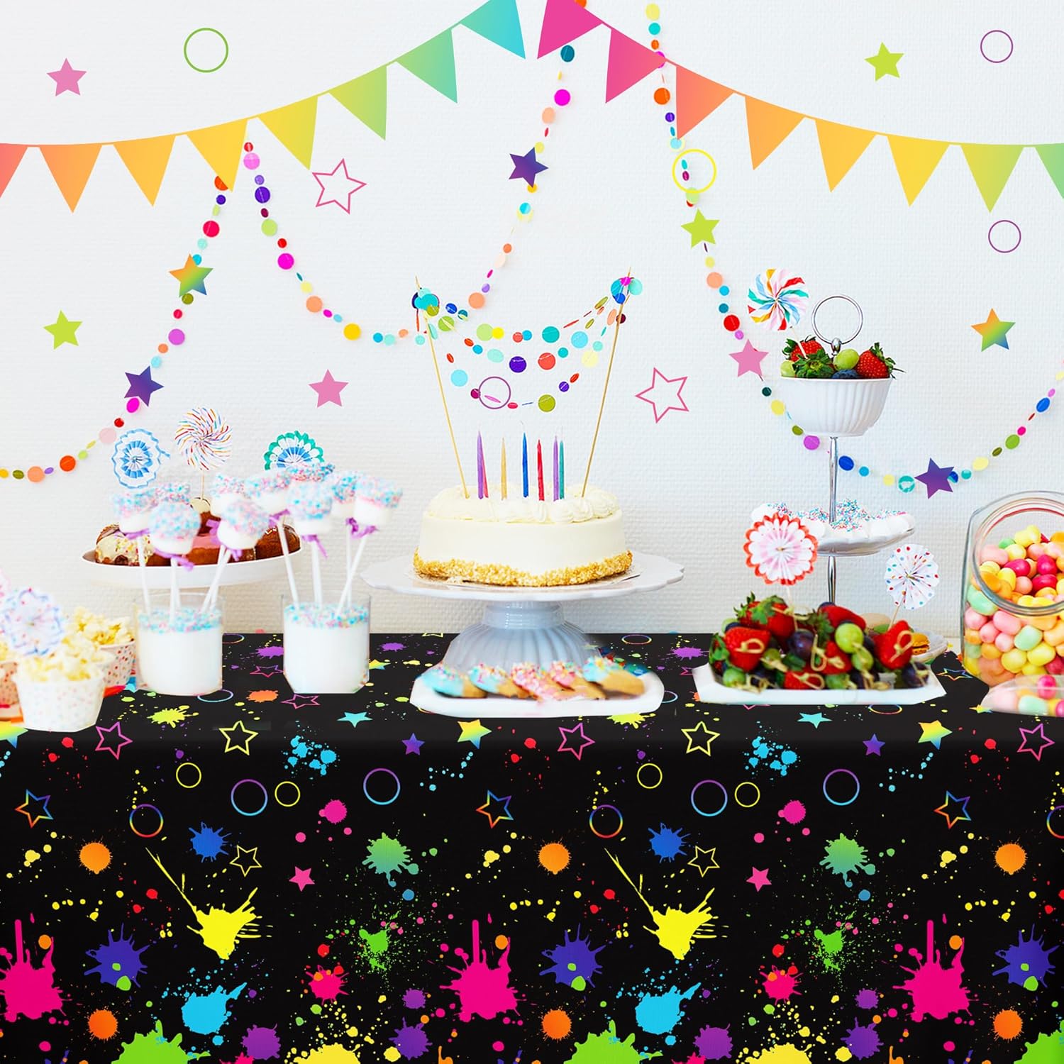 Lide Road Glow in The Dark Tablecloth for Neon Birthday Party