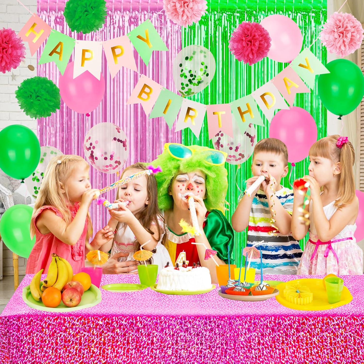 PHOGARY Witch Holographic Tablecloth Streamers Backdrop 4 Pack