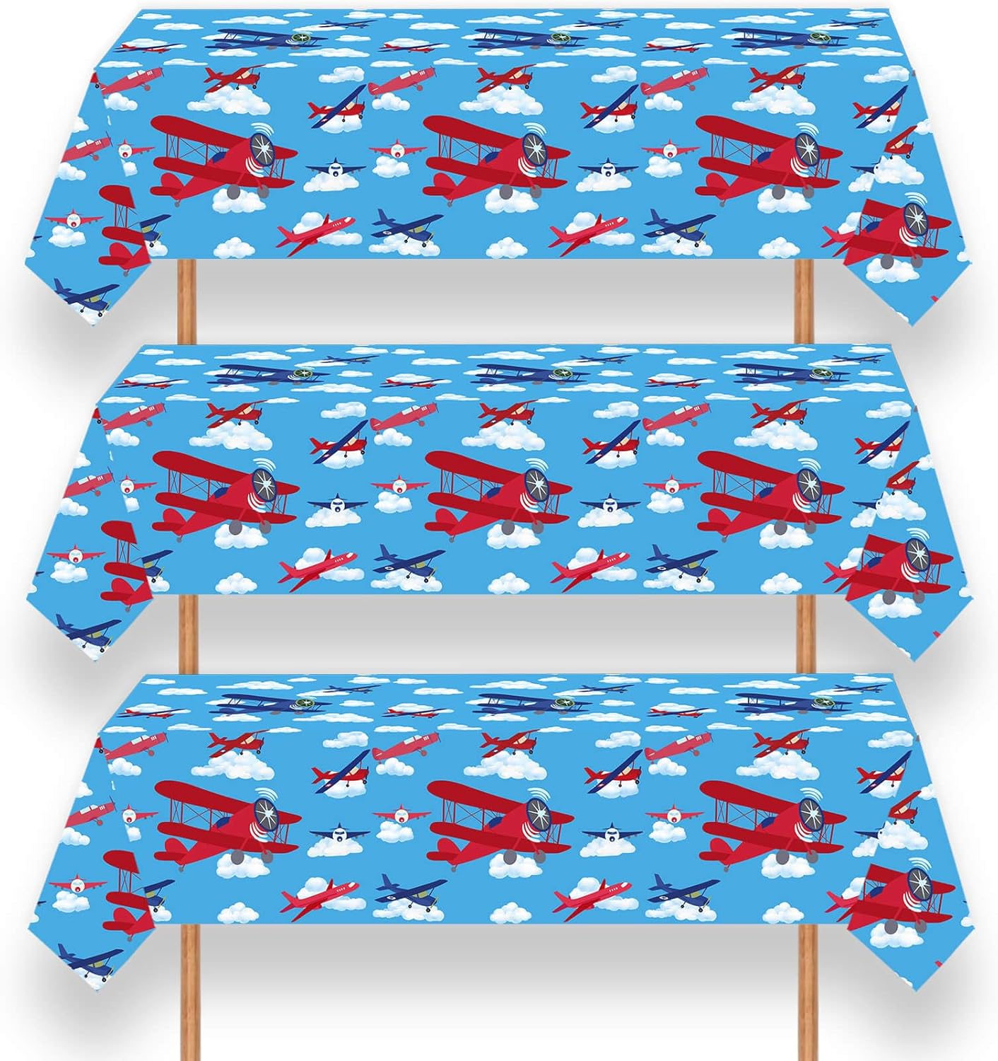 Letromp 3 Pcs Airplane Tablecloth 54x108 Inch Party Decor