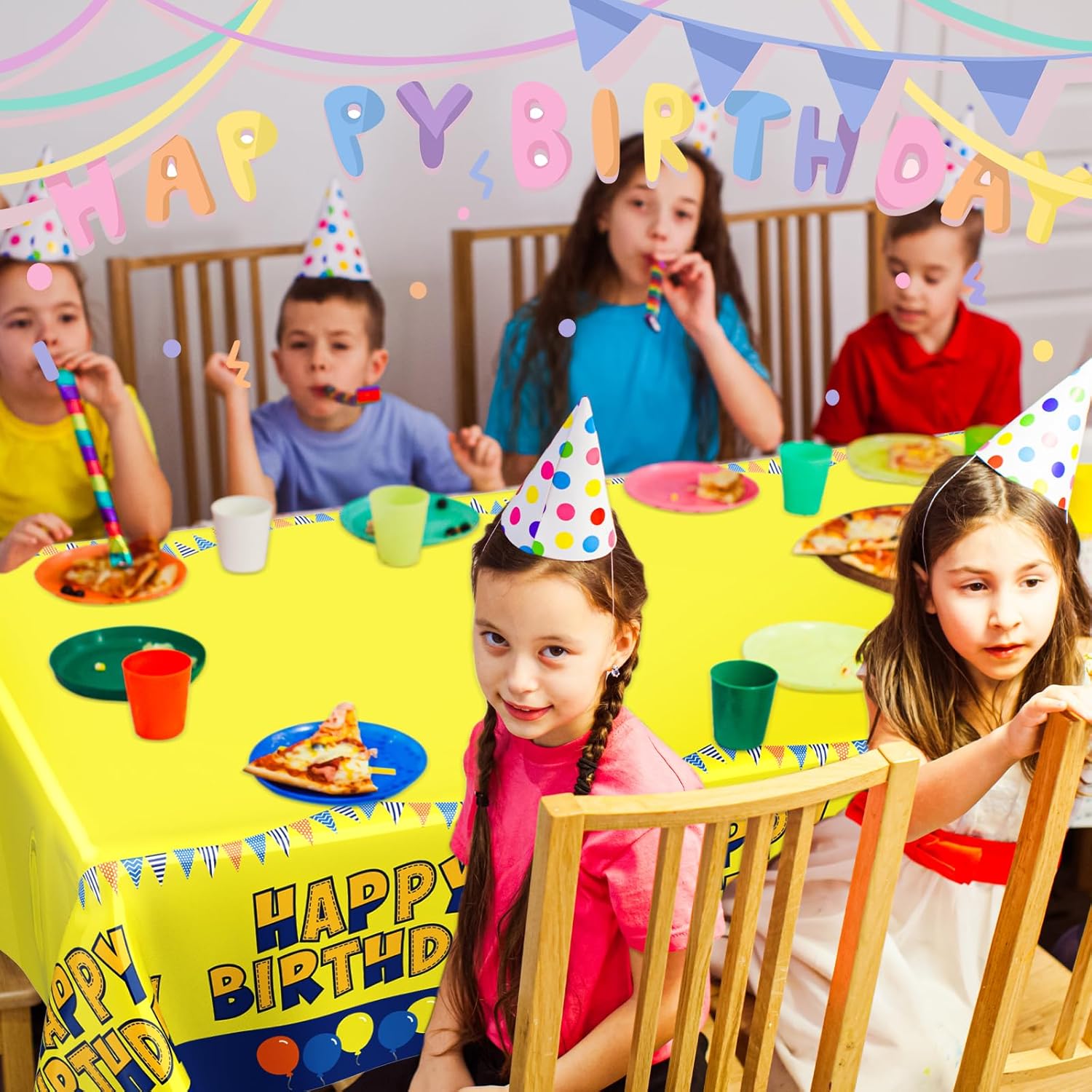 Oudain Yellow Cartoon Tablecloth 2 Sheets 54x108 Inches Birthday Decor
