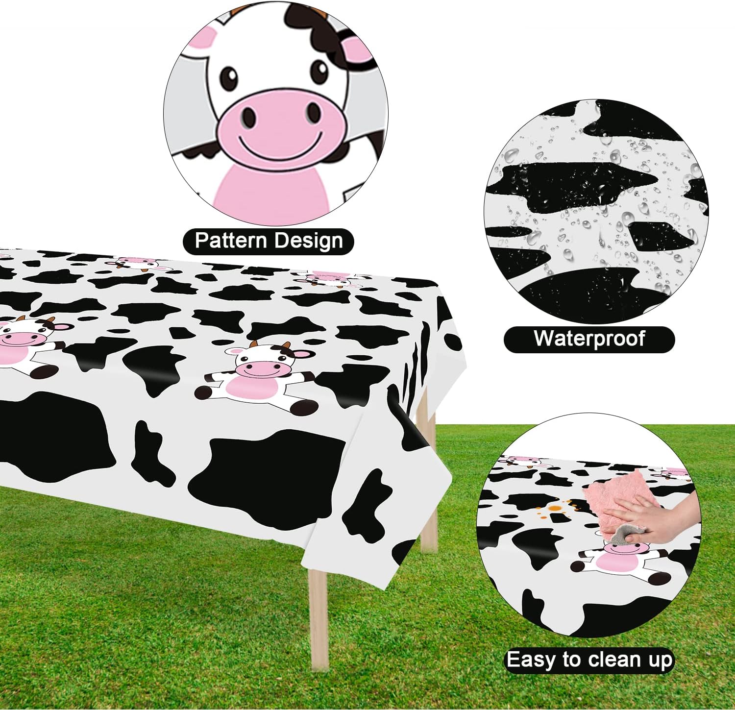 8 Pcs Cow Print Plastic Tablecloths Black White Farm Theme
