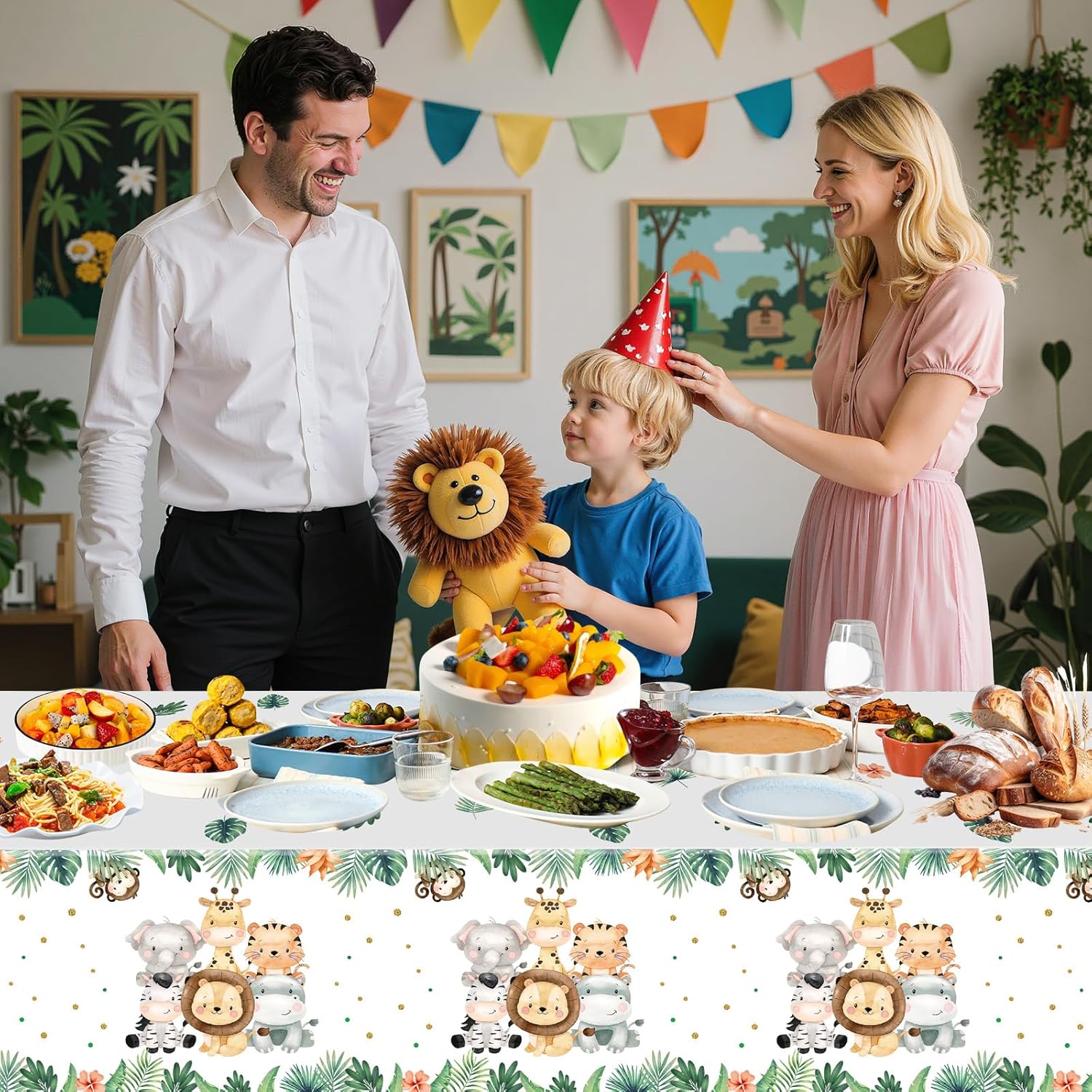 2 Pcs Jungle Safari Tablecloth - Plastic Animals Party Cover