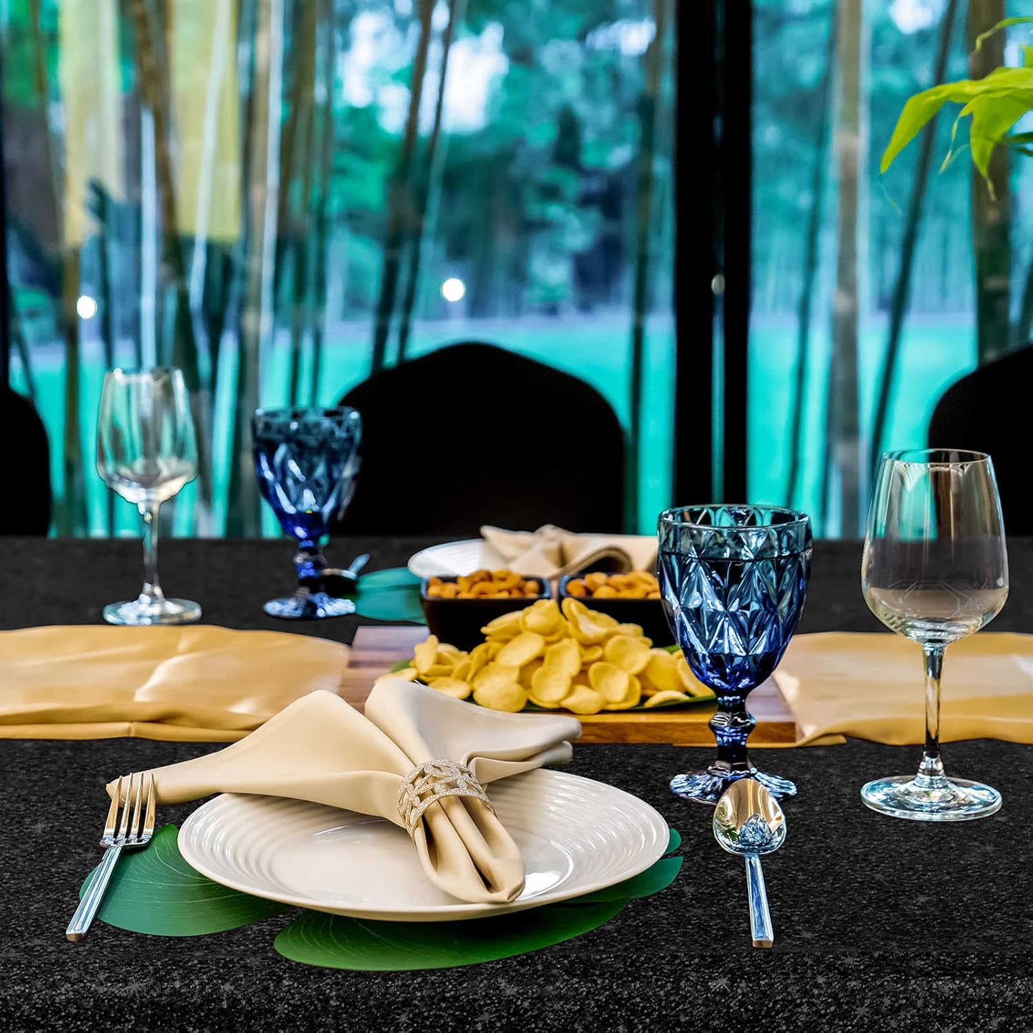 3 Pcs Black Glitter Tablecloth for Themed Parties