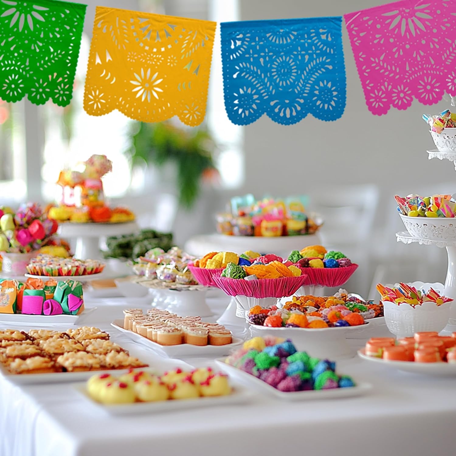 Mexican Party Banners 2 Pack with 10 Plastic Flags