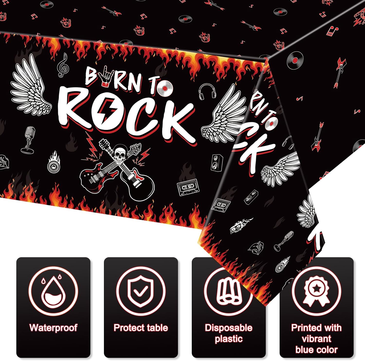 Tiamon 3 Pcs Rock Roll Party Tablecloths