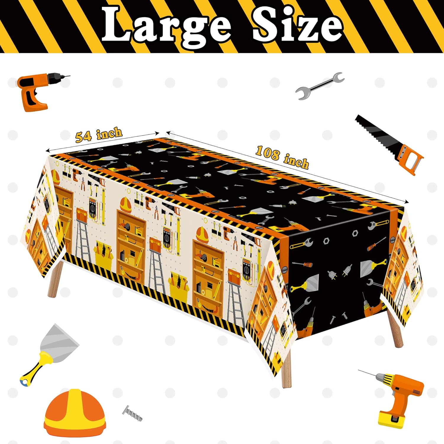 3-Pack Tool Theme Plastic Tablecloths for Kids Birthday Party