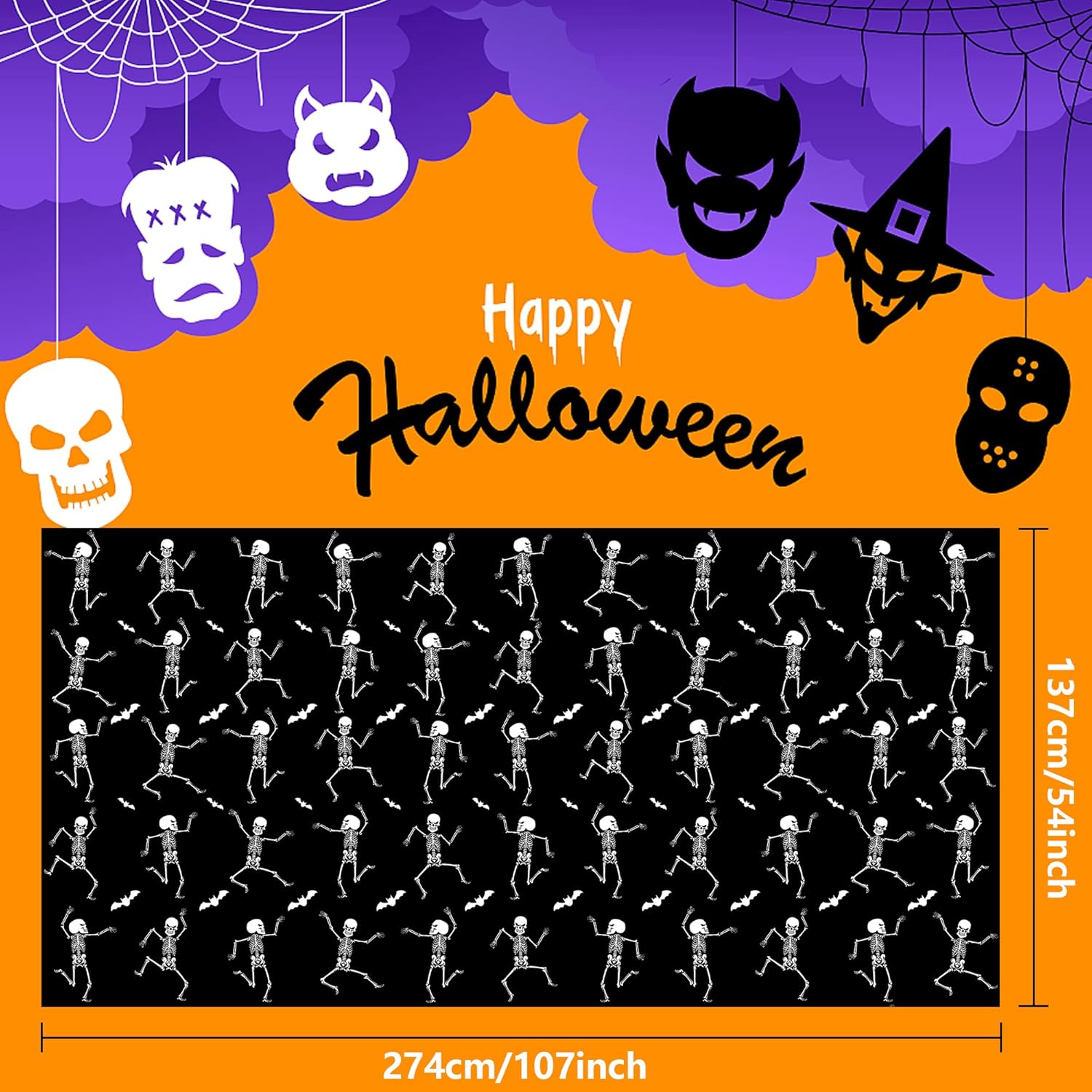 Iceyyyy 3-Pack Skeleton Tablecloth - 54 x 108 Halloween Decor