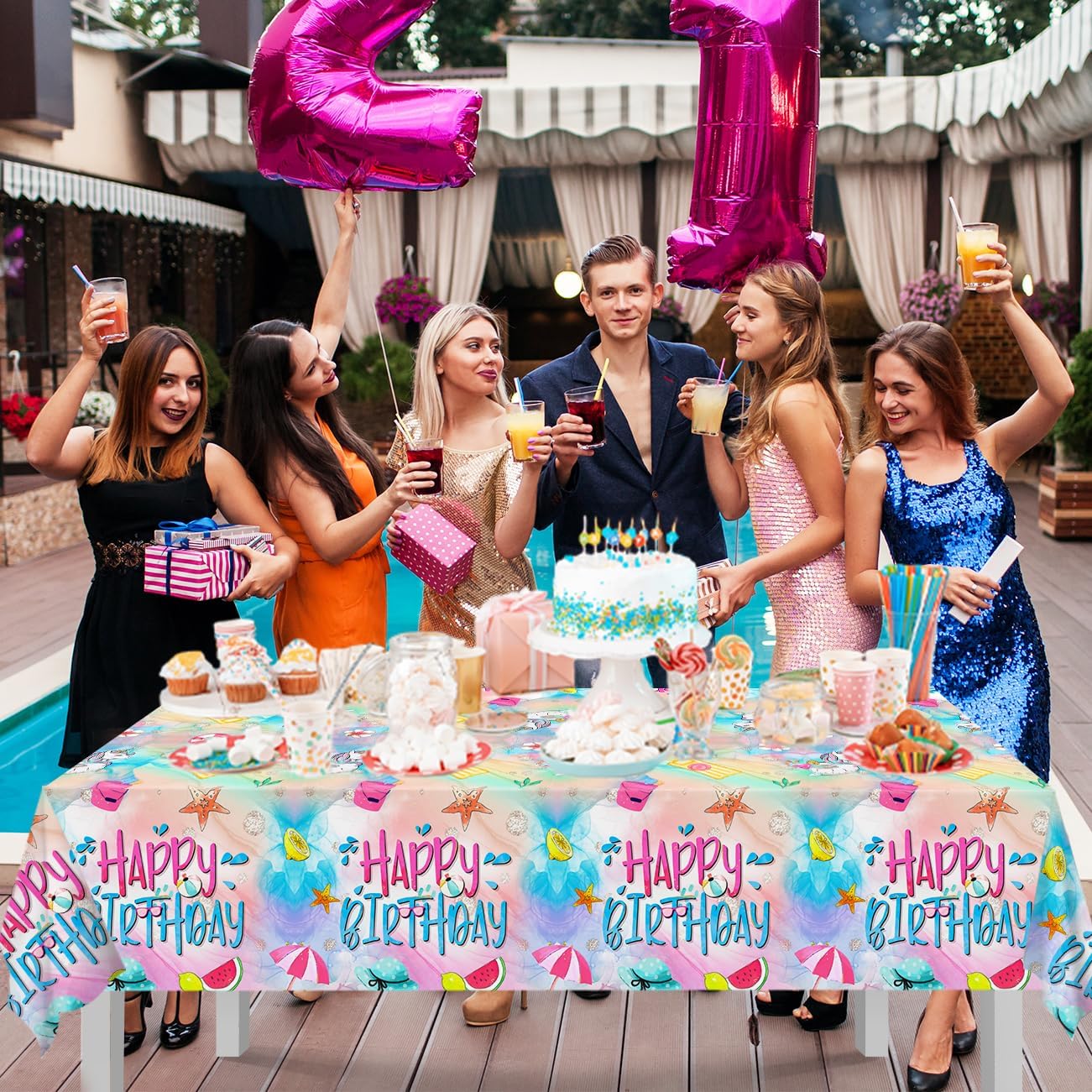 Summer Pool Birthday Tablecloths 3PCS Beach Themed Decorations