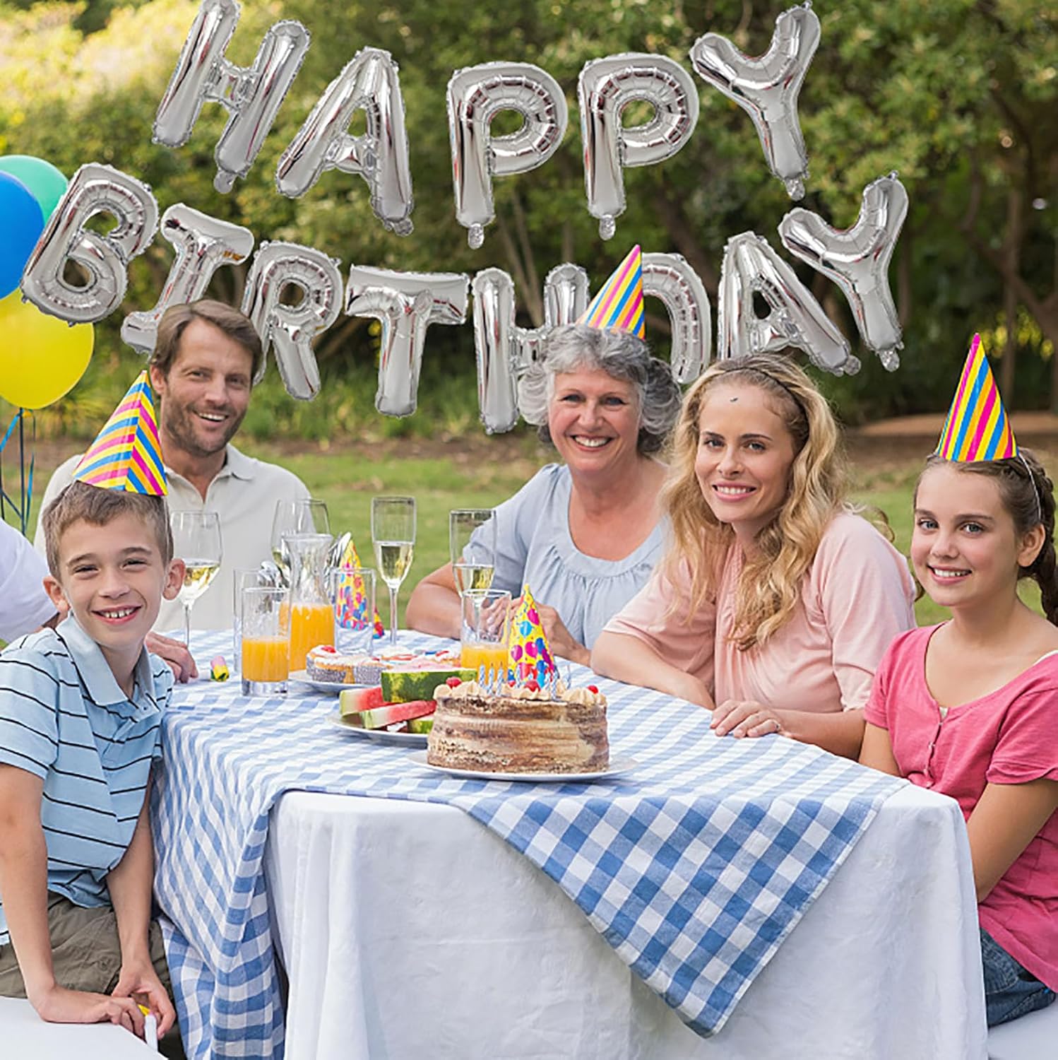 KALOR Silver Happy Birthday Balloons Banner