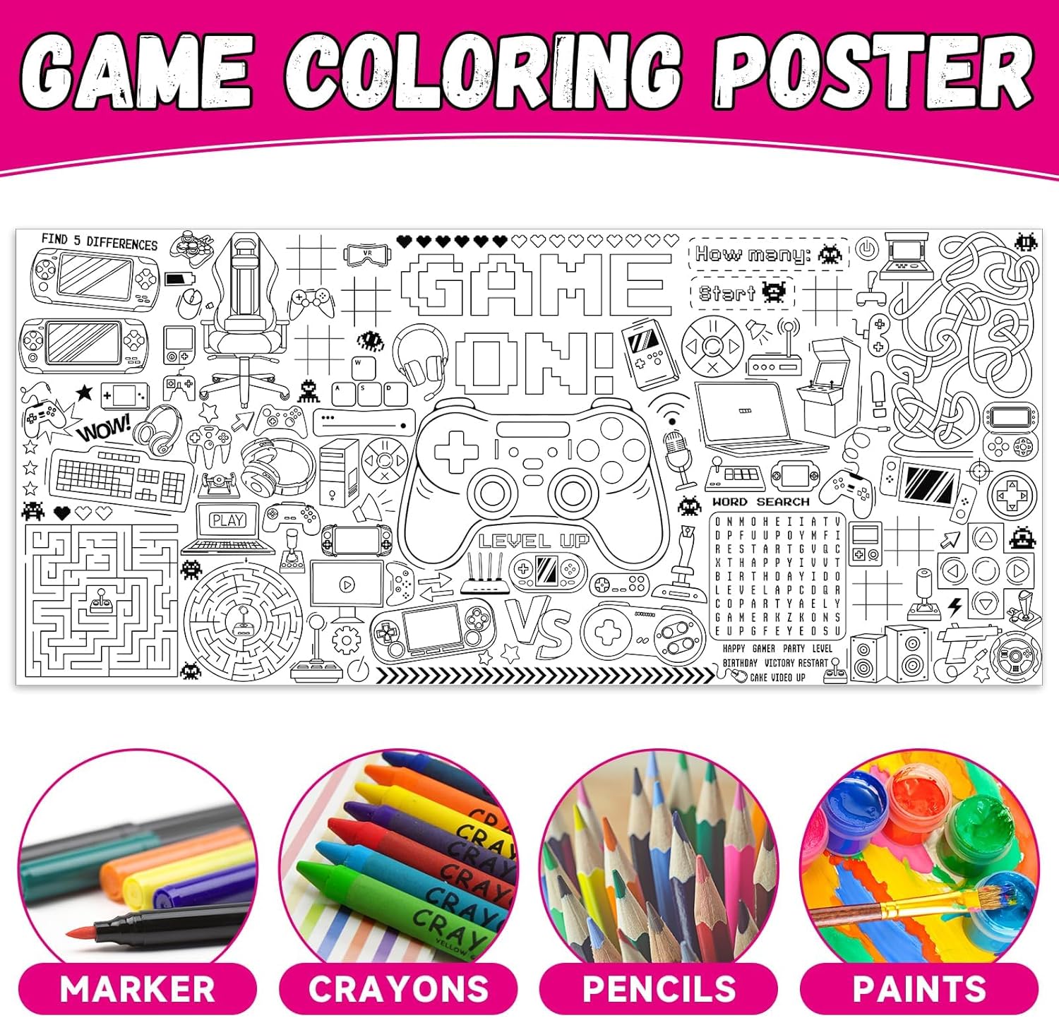 Giant Video Game Coloring Poster for Kids