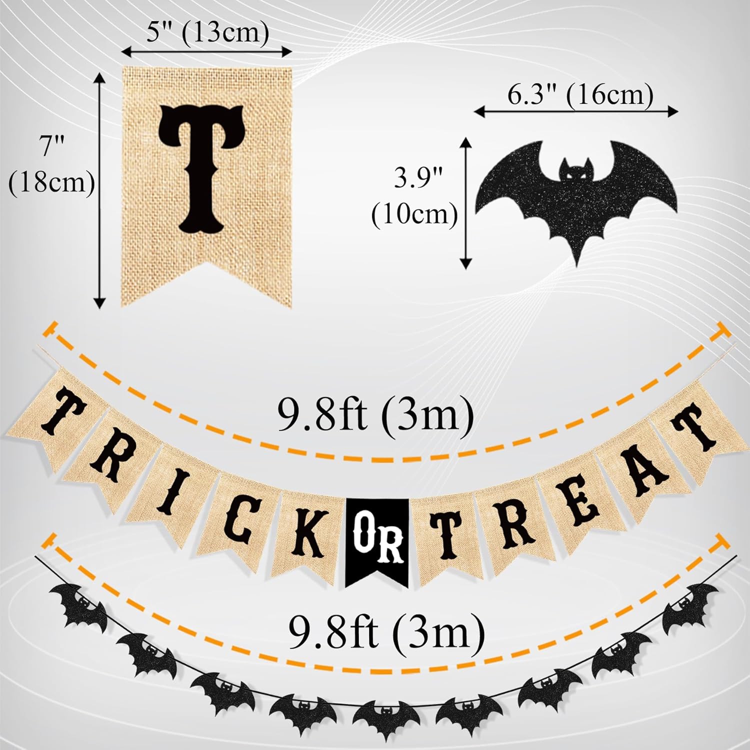 Uniwish Halloween Burlap Glitter Bat Decor Banners