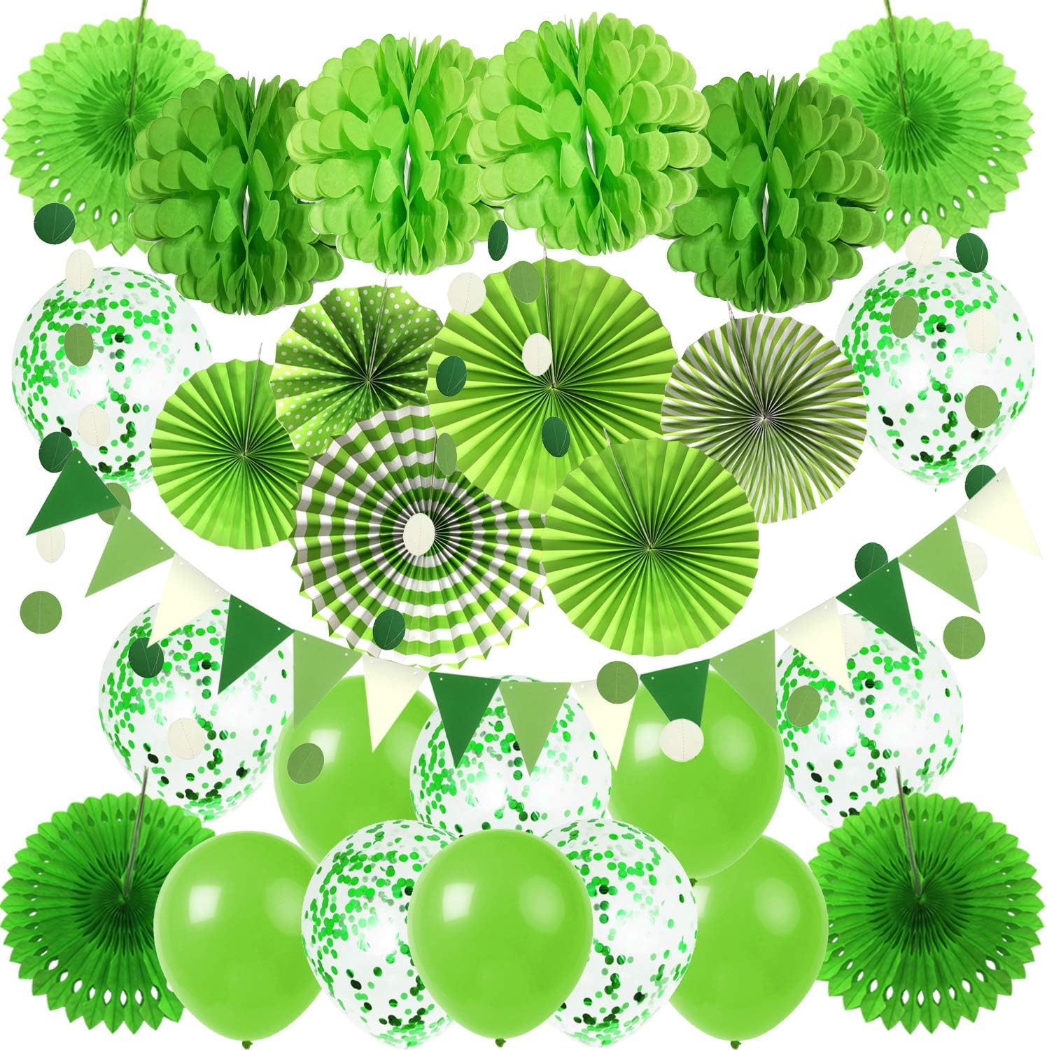 ZERODECO Green Confetti Balloons Fan Decor Set
