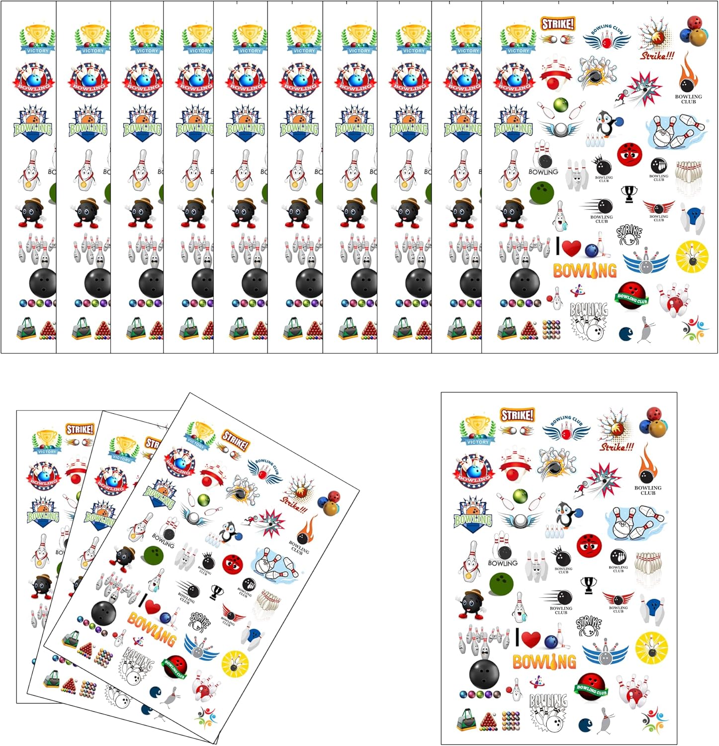 1200 Bowling Paper Stickers for Parties 24 Sheets
