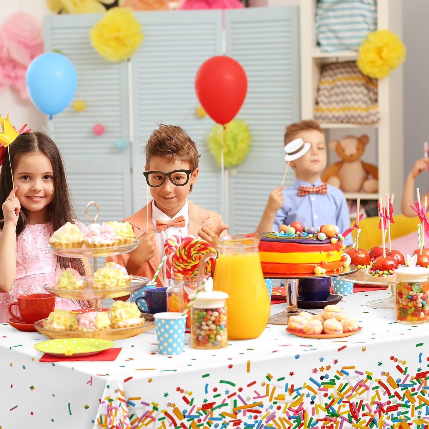 Durony 2 Piece Confetti Sprinkle Tablecloth for Birthday Wedding Parties