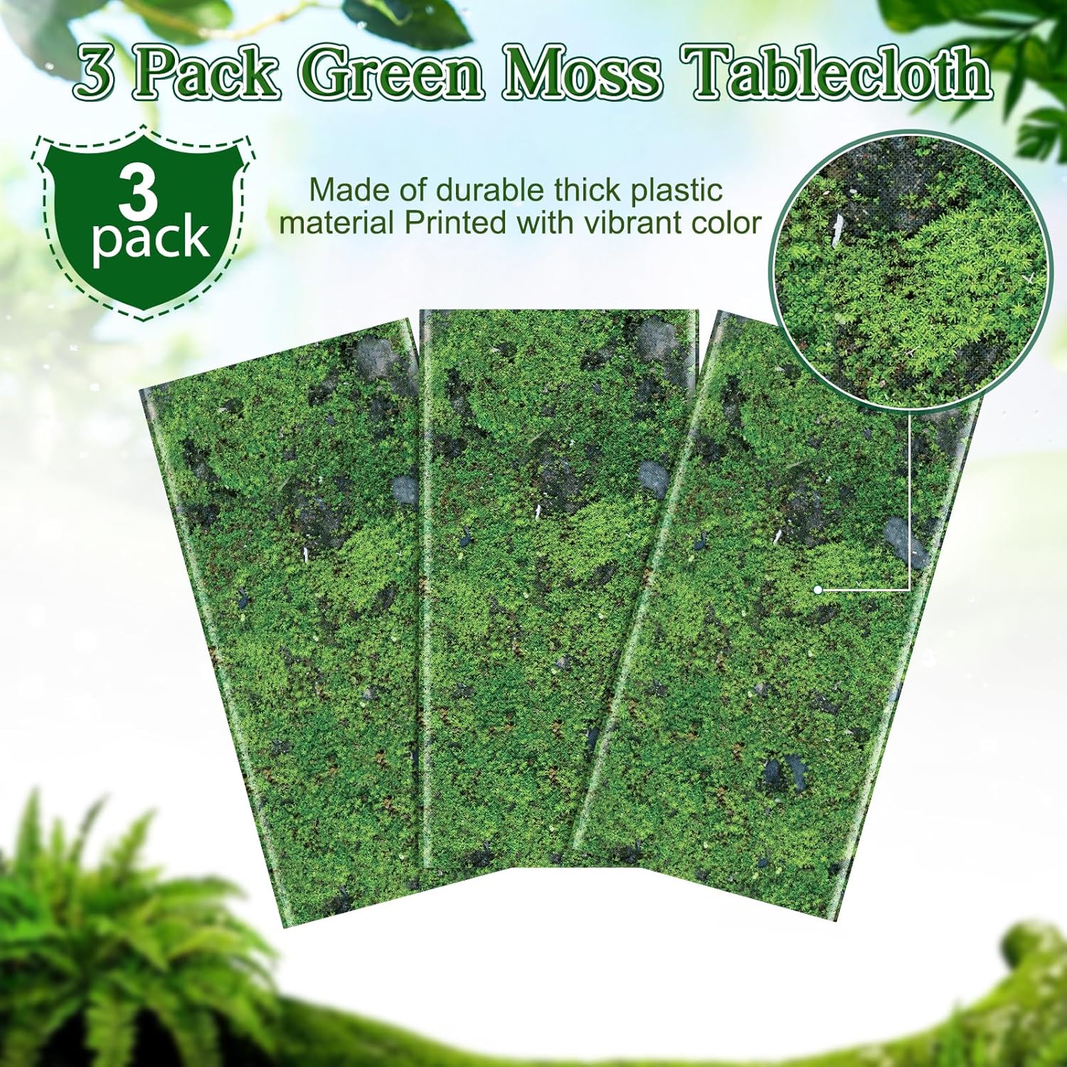 3Pcs Green Moss Print Tablecloths for Picnic and Forest Party