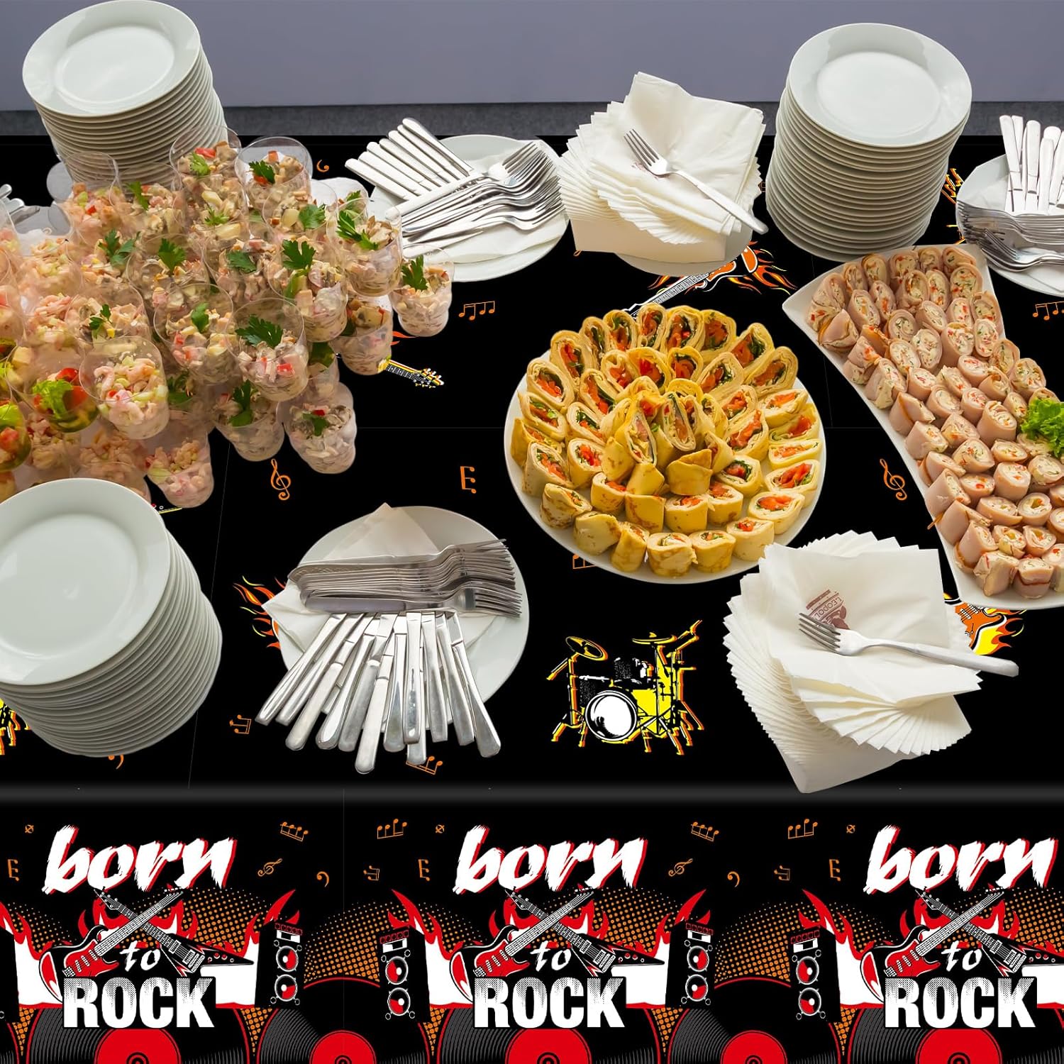 Rock Themed 3PCS Party Tablecloths 108x54 Inch Decorations