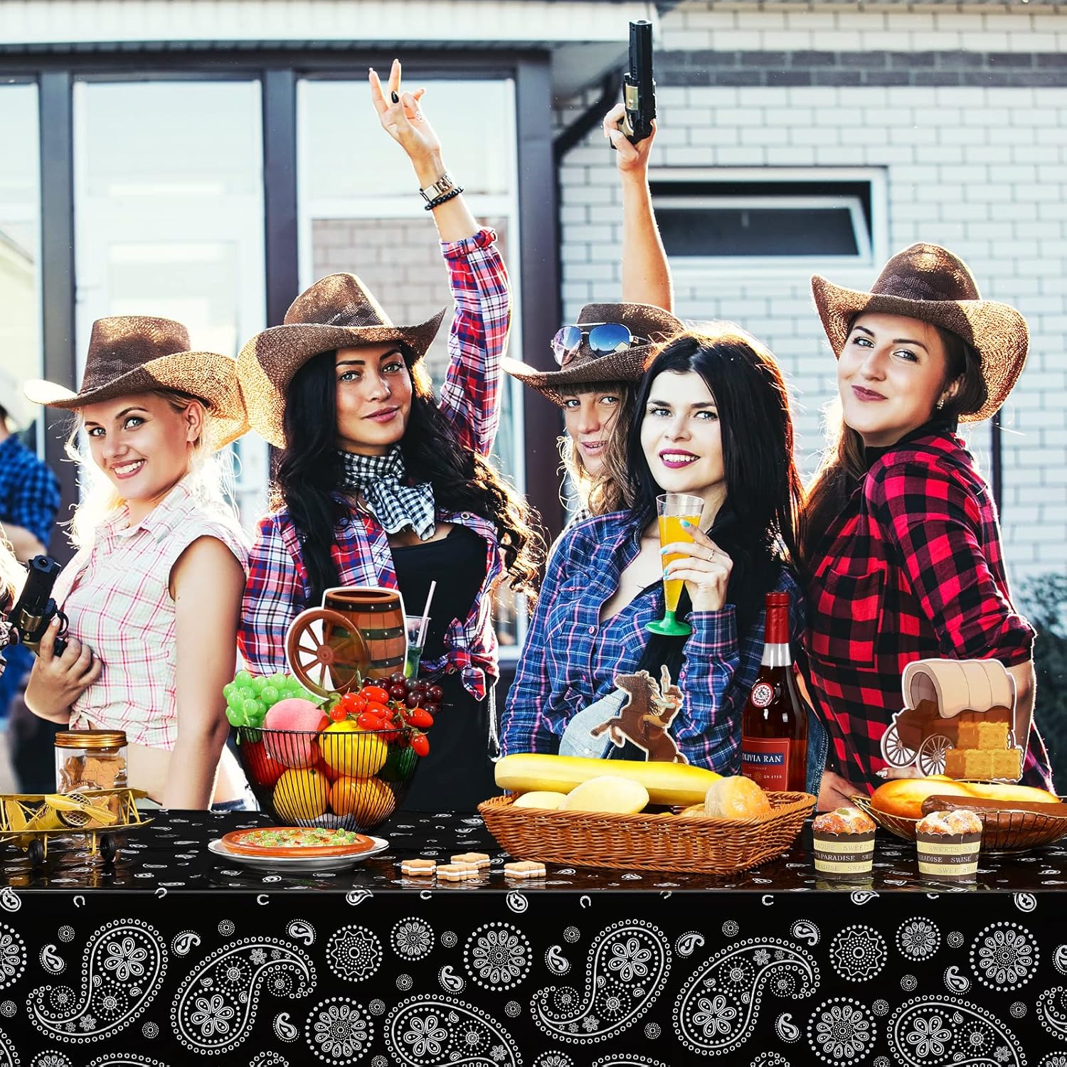 Tatuo Western Party Tablecloth Bandana Plastic Cover 108x54 Inches 3 Pack