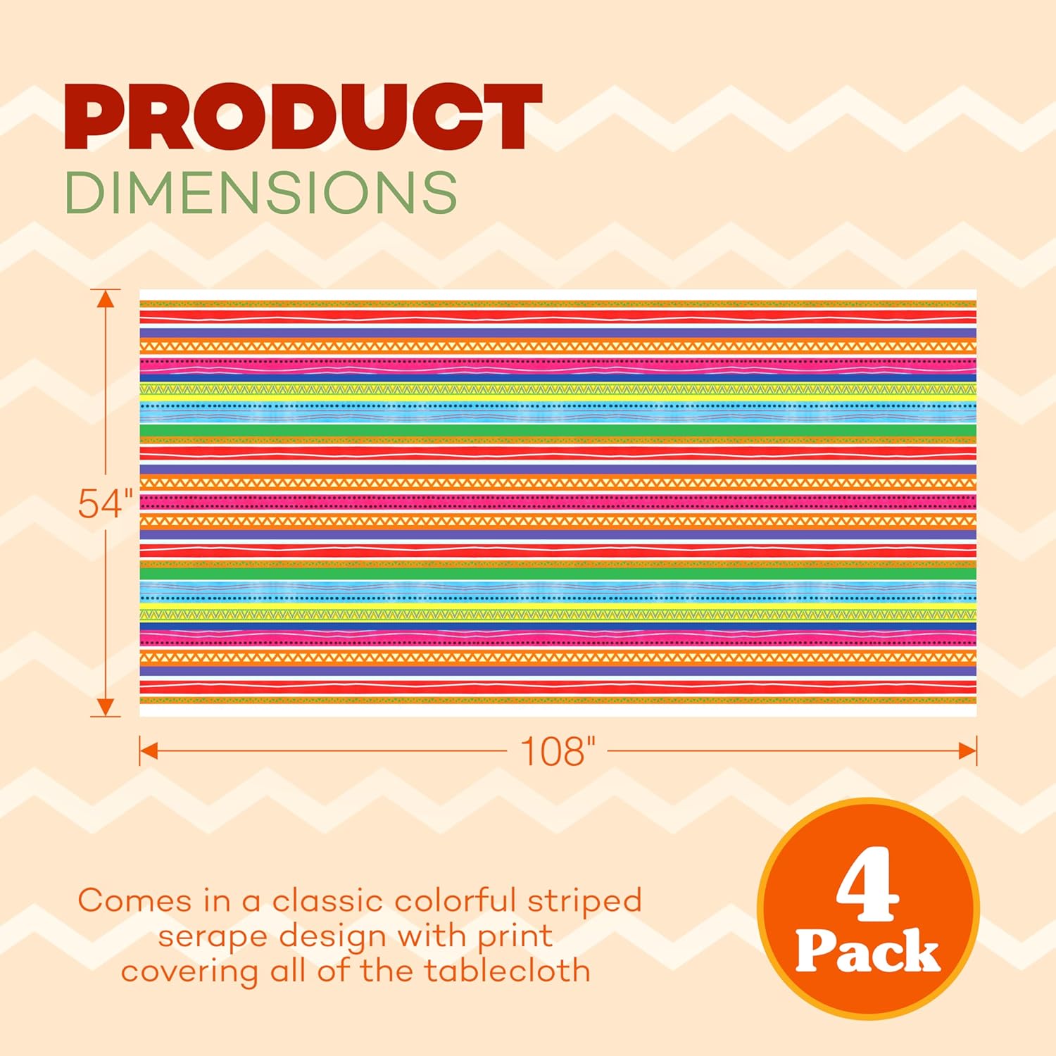 Fiesta Plastic Tablecloth 4 Pack 54x108 for Cinco De Mayo Parties