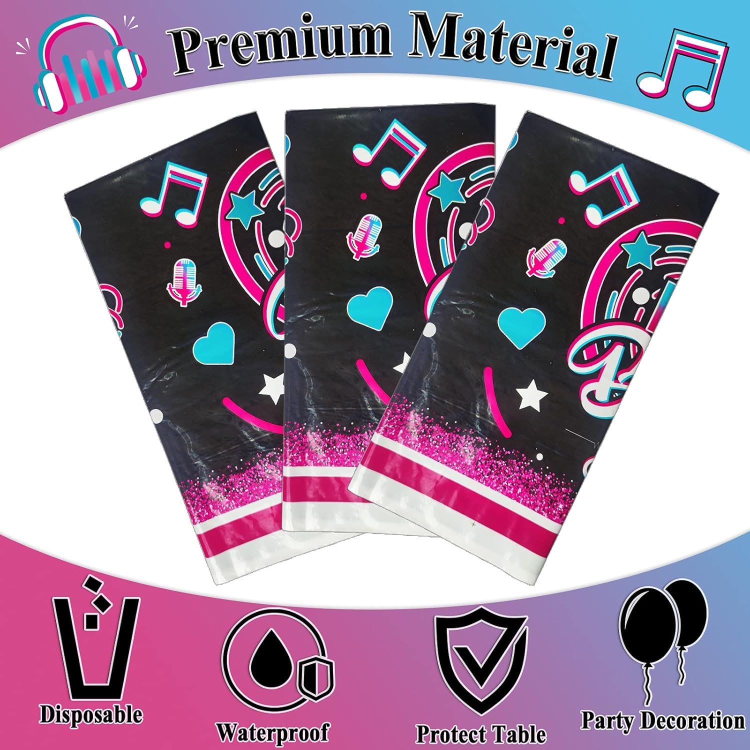 3 Pieces Music Note Themed Birthday Tablecloths