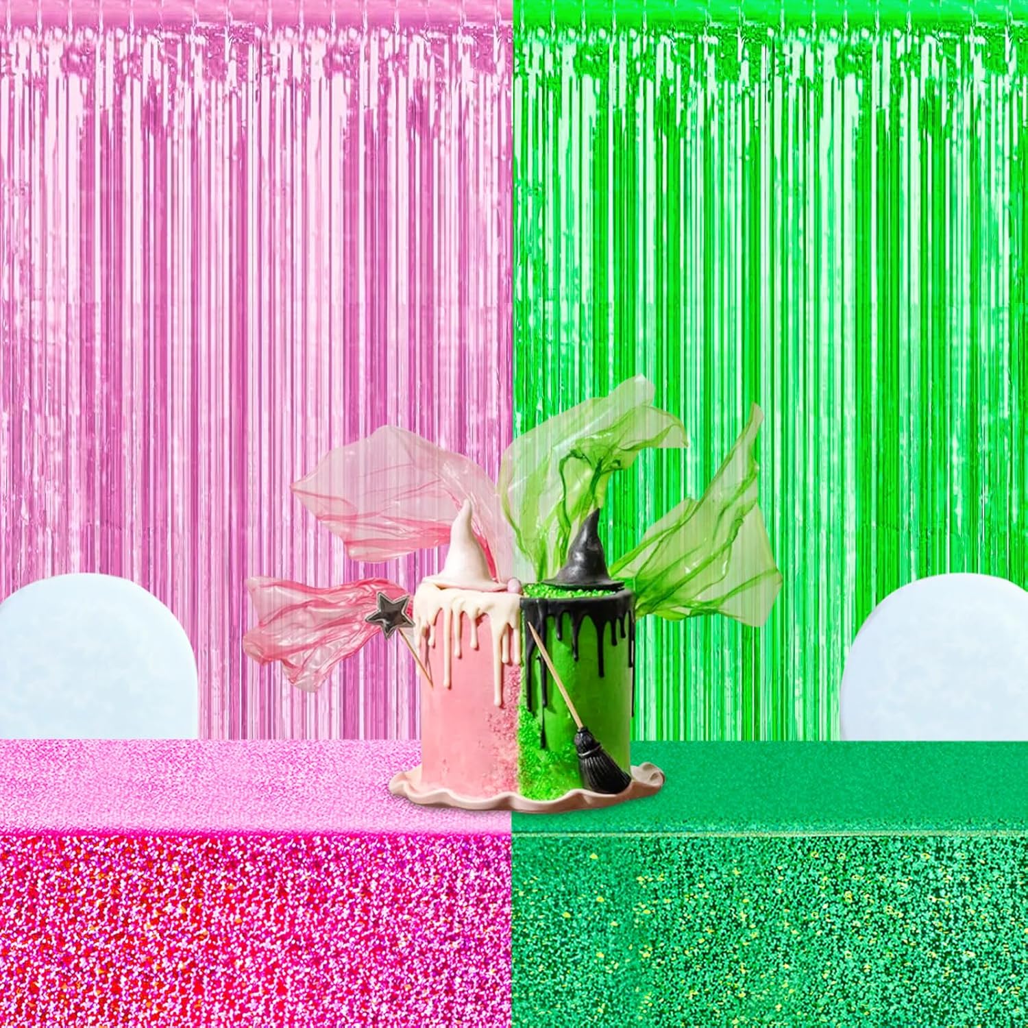 PHOGARY Witch Holographic Tablecloth Streamers Backdrop 4 Pack