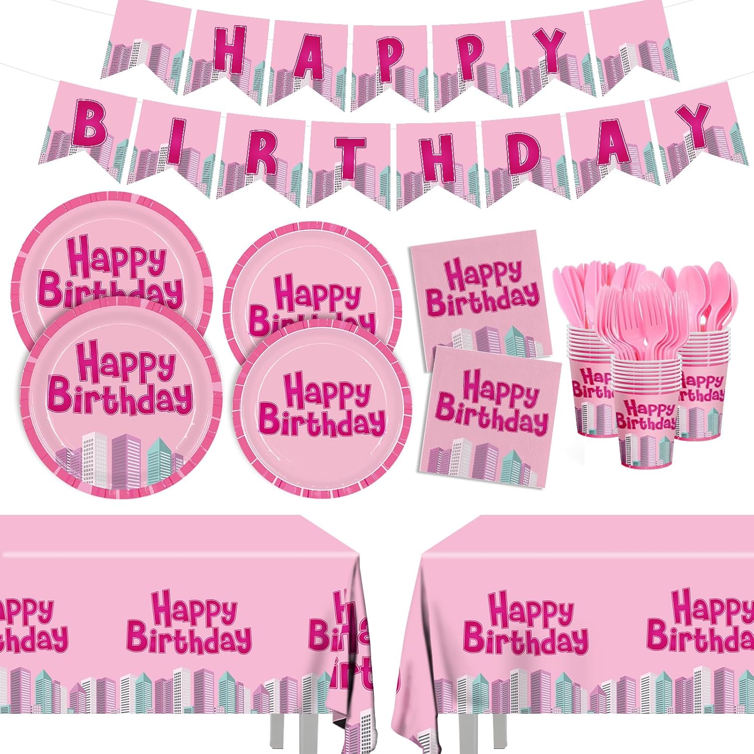 Pink Birthday Party Supplies for 24 Guests