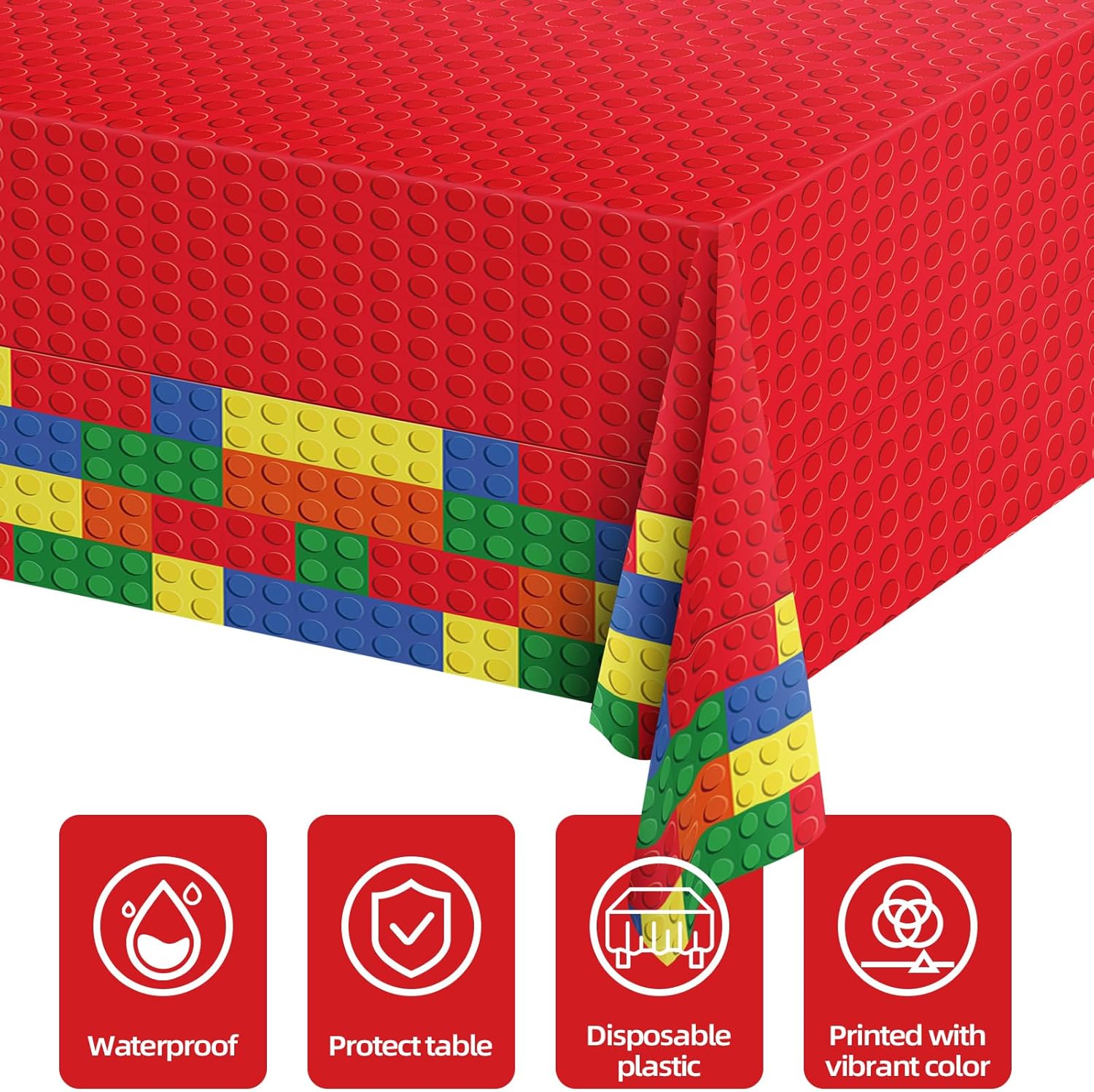 3PCS Building Block Tablecloths 54x108 Inches Durable Plastic Party Decor