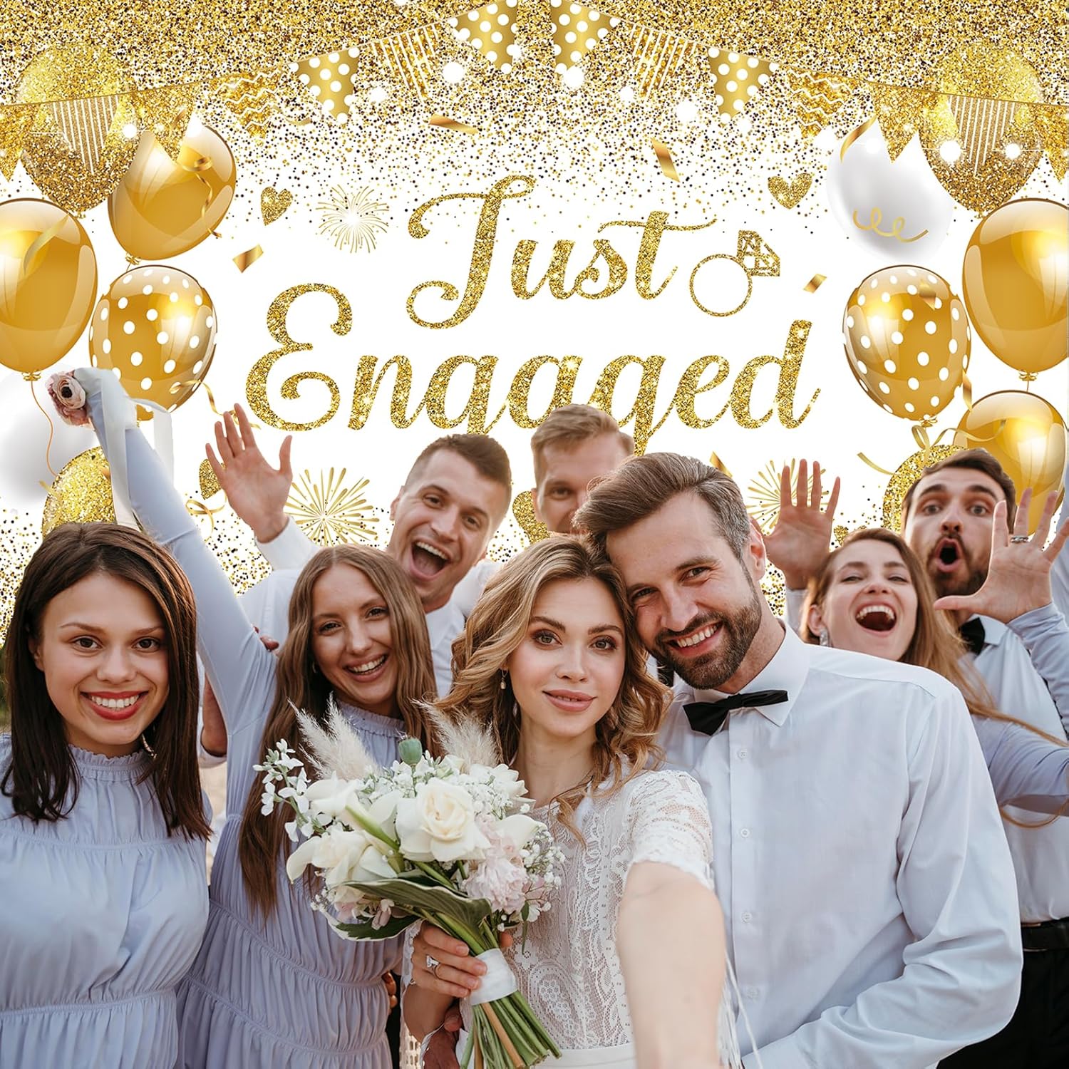 White Gold Just Engaged Banner - 708x433 Inches
