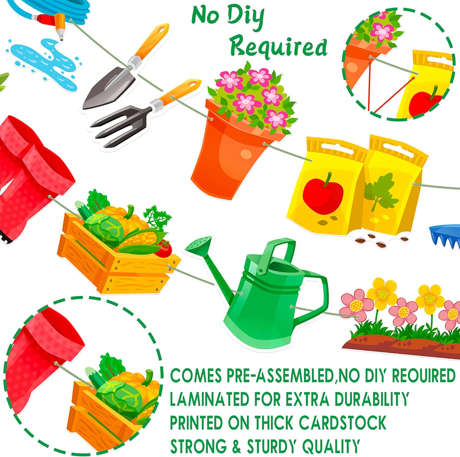3Pcs Garden Birthday Party Banner Decorations