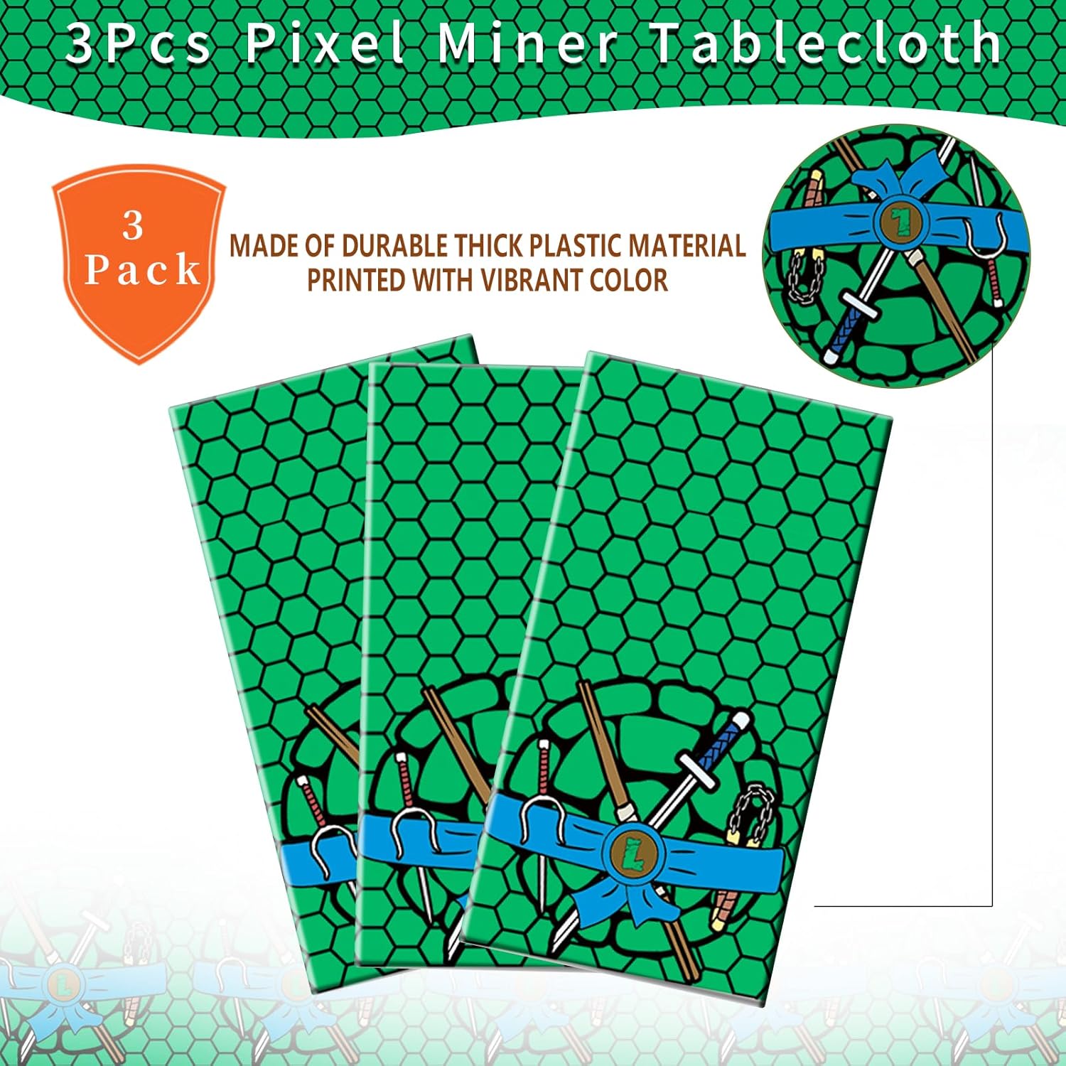 3pcs Turtle Theme Premium Plastic Tablecloth for Kids Birthday Party