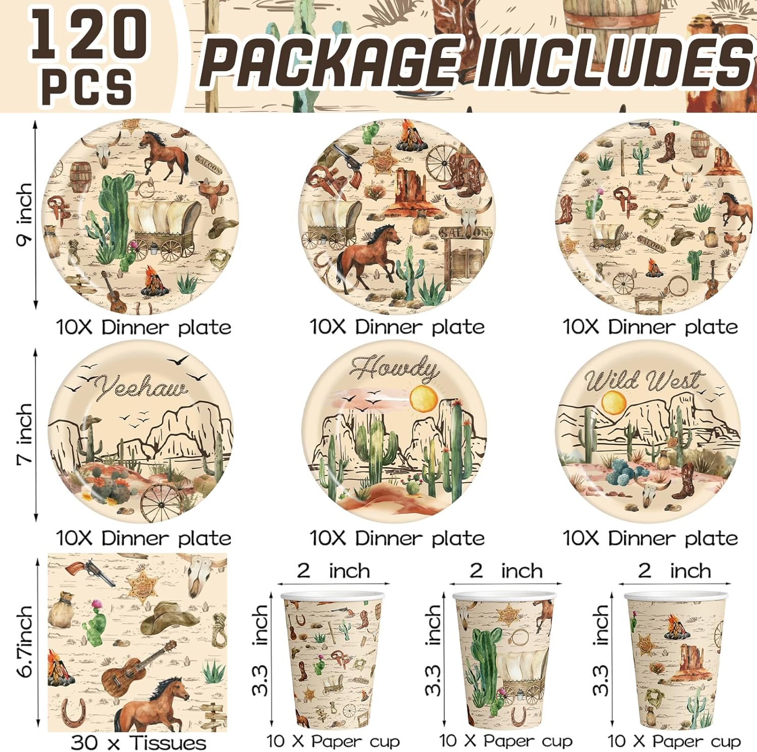 120 Pcs Denim Western Party Supplies for 30 Guests