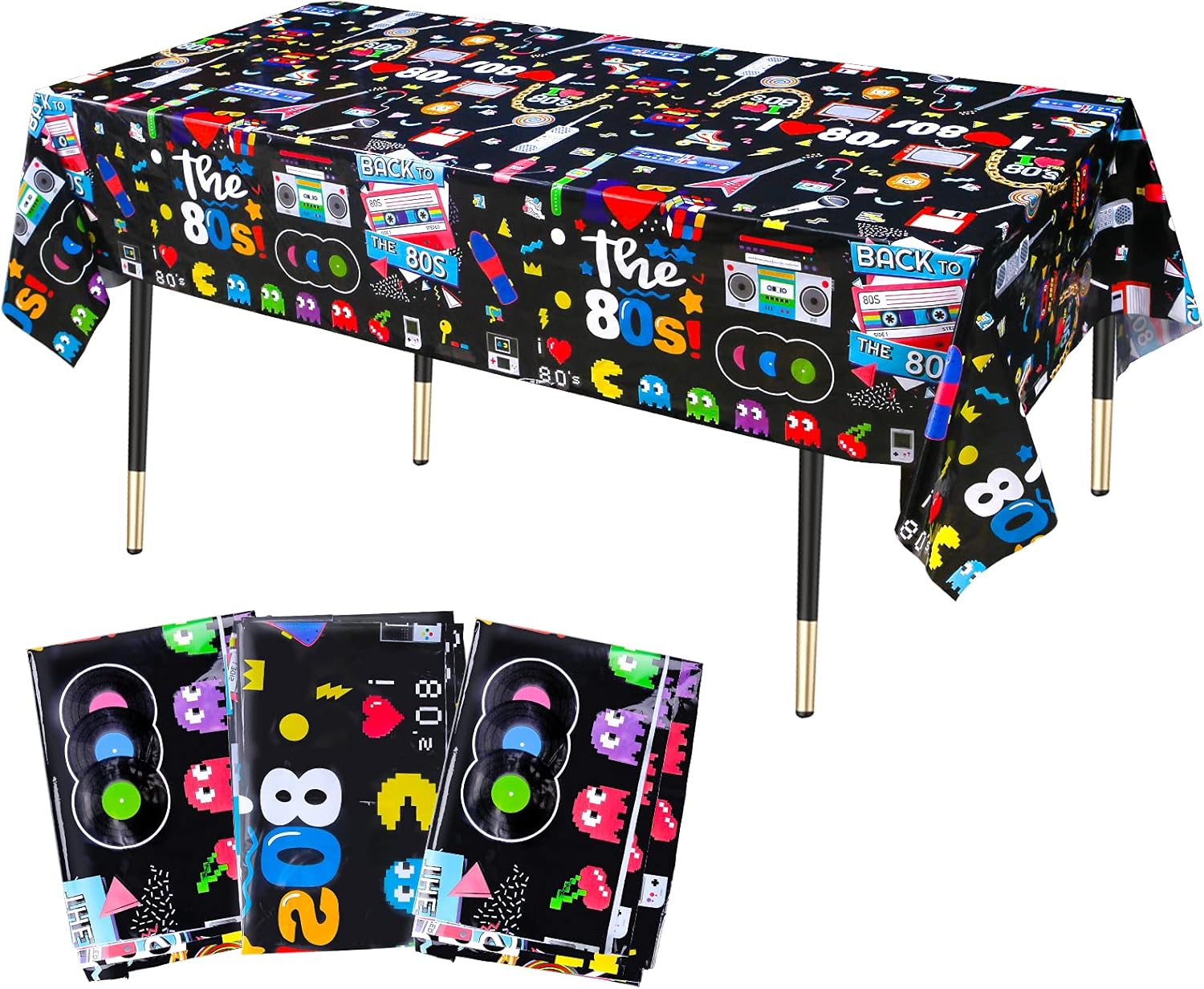 Lcoor 3-Piece 80s Style Tablecloths Set