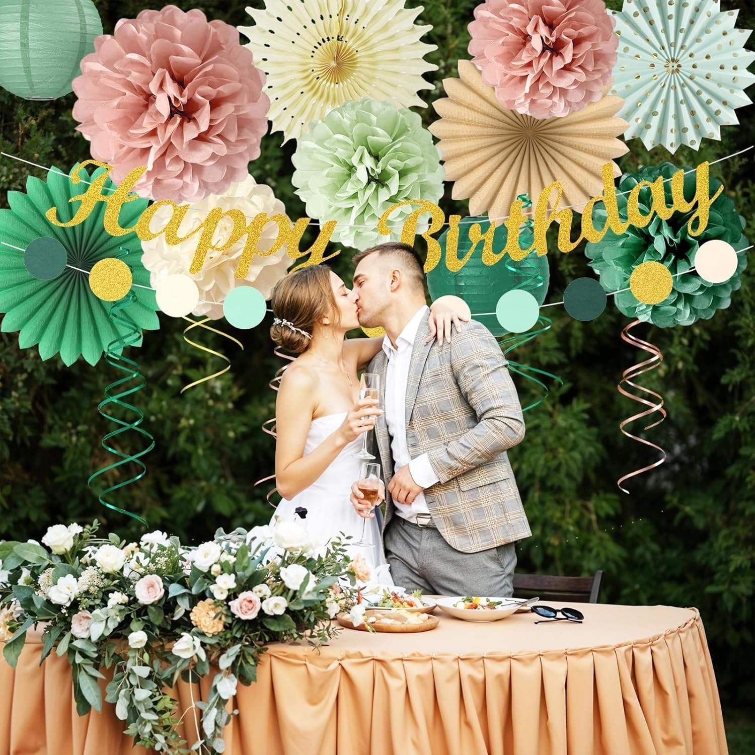 FunHot Sage Green and Dusty Pink Party Decorations Set