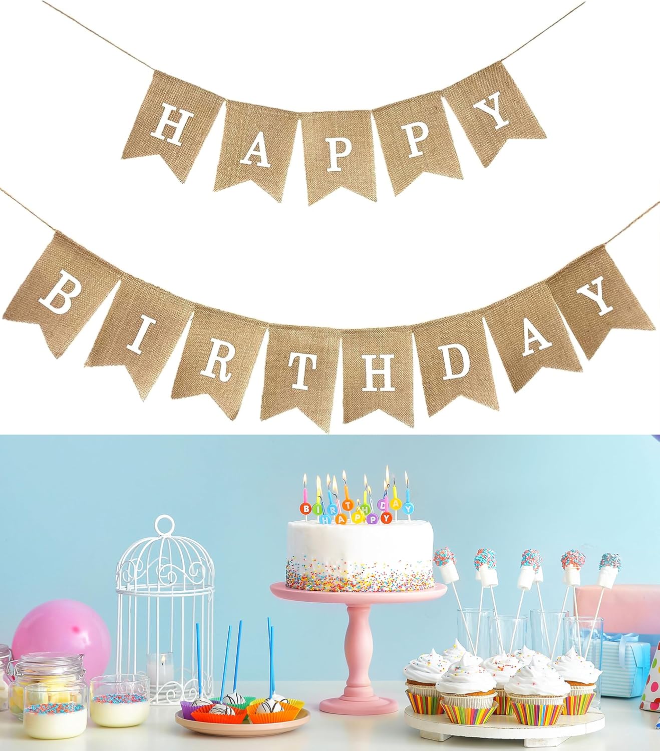 Burlap Happy Birthday Banner for Farmhouse Party Decorations