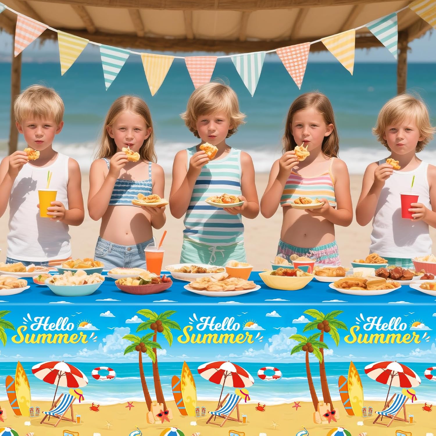 3pcs Beach Tablecloth Waterproof Summer Table Cover for Birthday Party