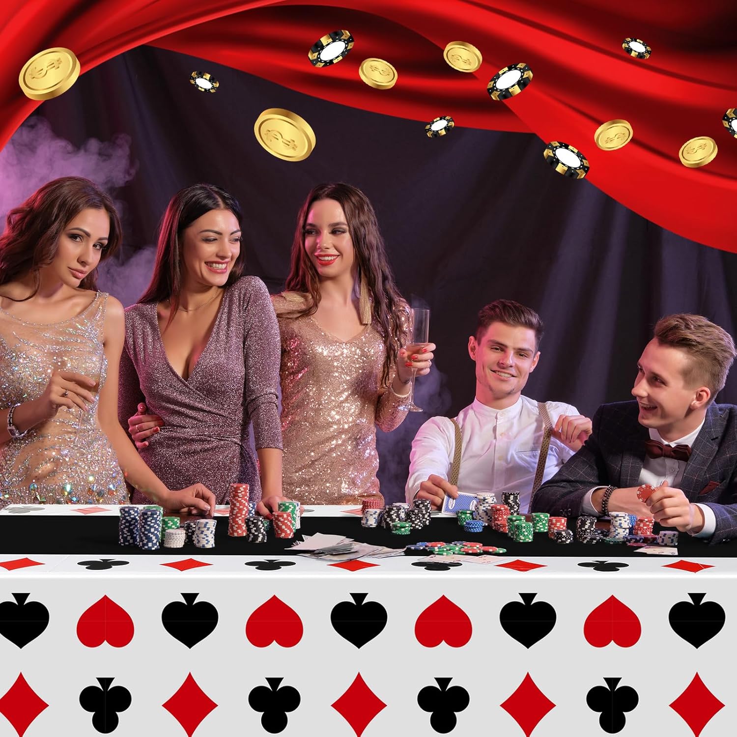 Hosuly 3 Pcs Casino Tablecloths Poker Theme Black 51x108 Inch