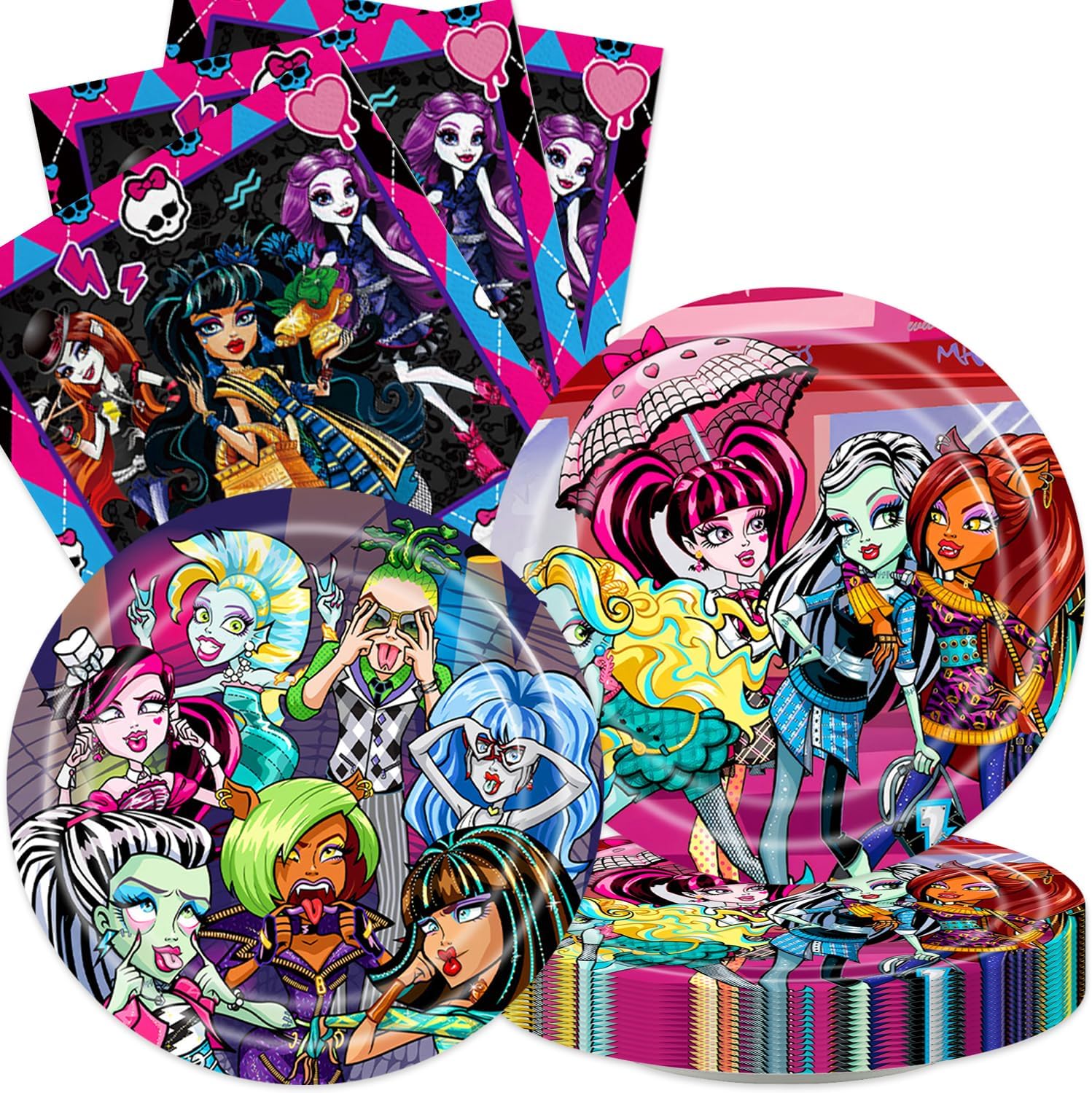 40Pack Monst-High Birthday Party Supplies with Plates and Napkins