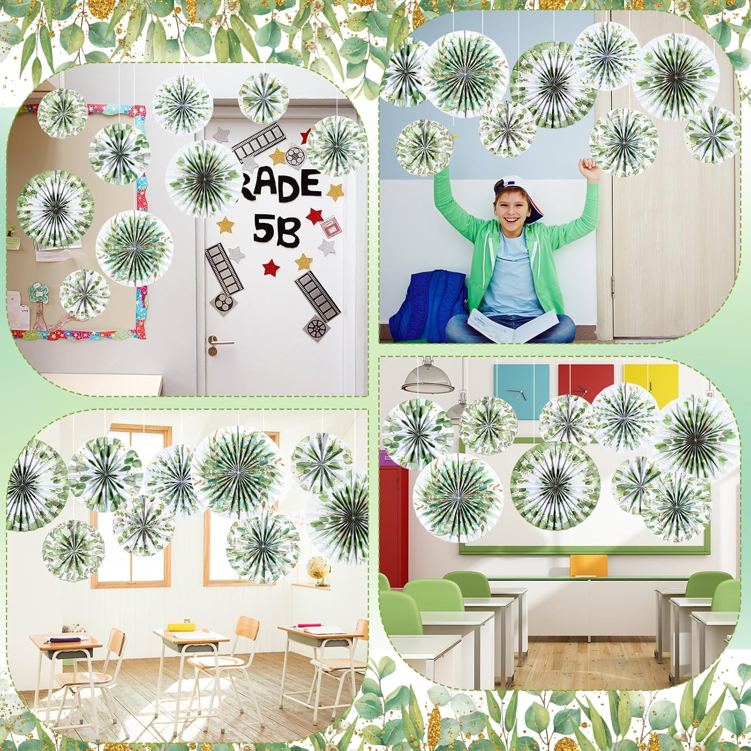 18 Pcs Eucalyptus Paper Fans Classroom Decor Set