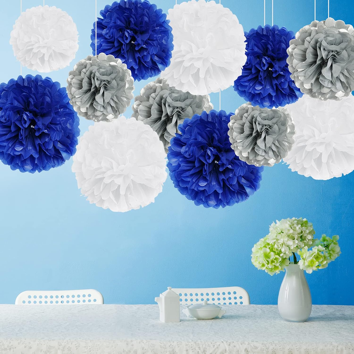 18PCS Royal Blue Tissue Paper Pom Poms Birthday Decorations