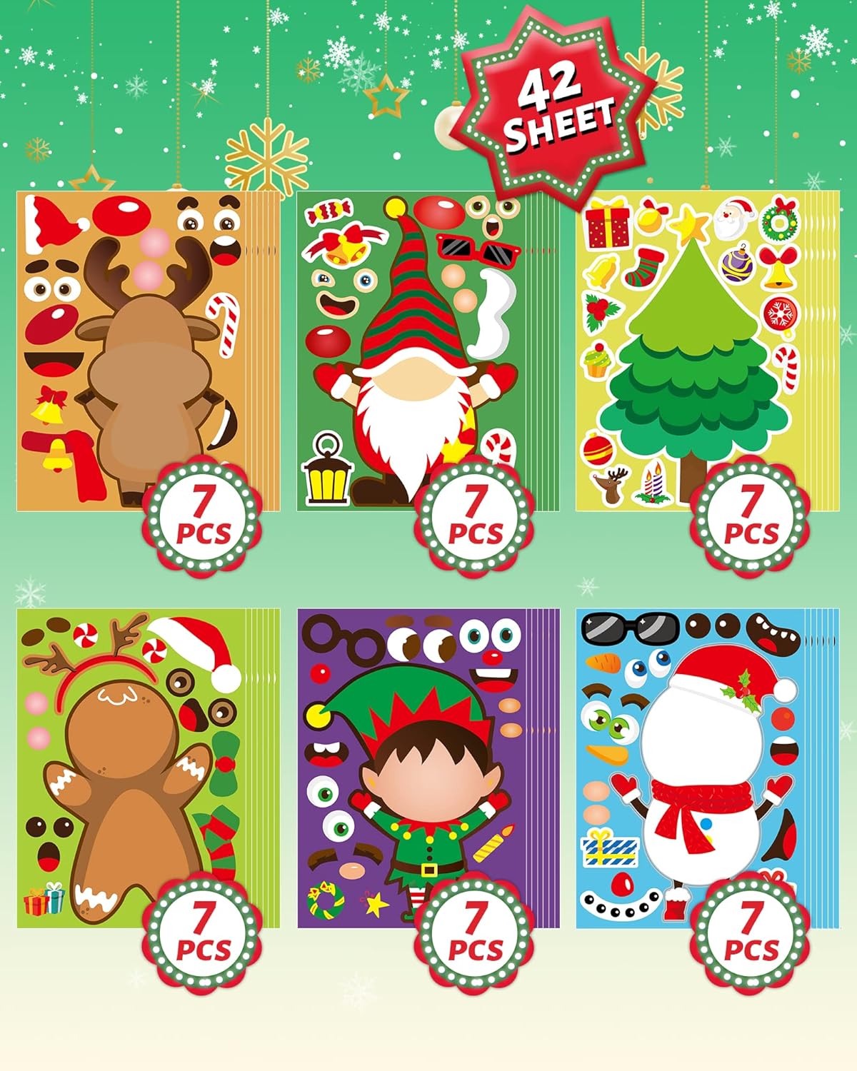 42 Sheets Christmas Stickers for Kids DIY Crafts