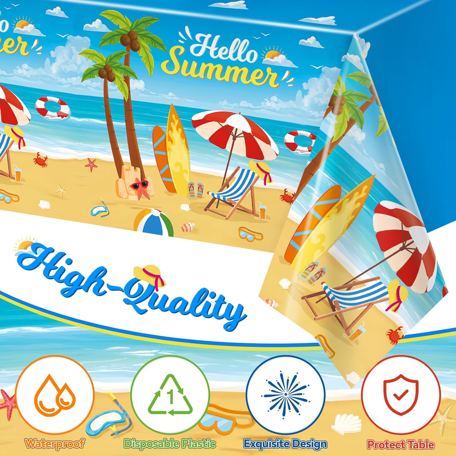 3pcs Beach Tablecloth Waterproof Summer Table Cover for Birthday Party