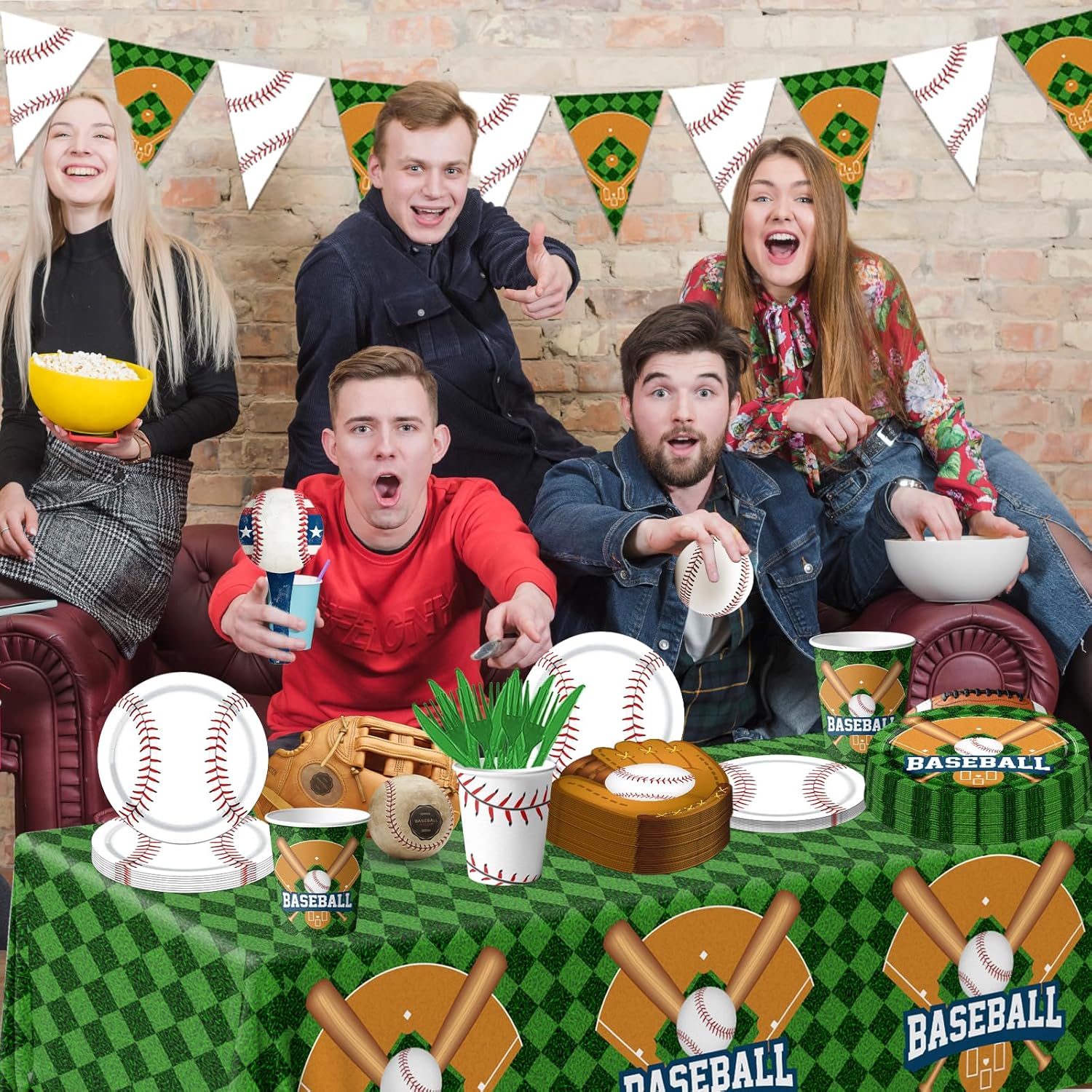Baseball Party Decorations 143Pcs Plates Napkins Cups Tablecloth Banner