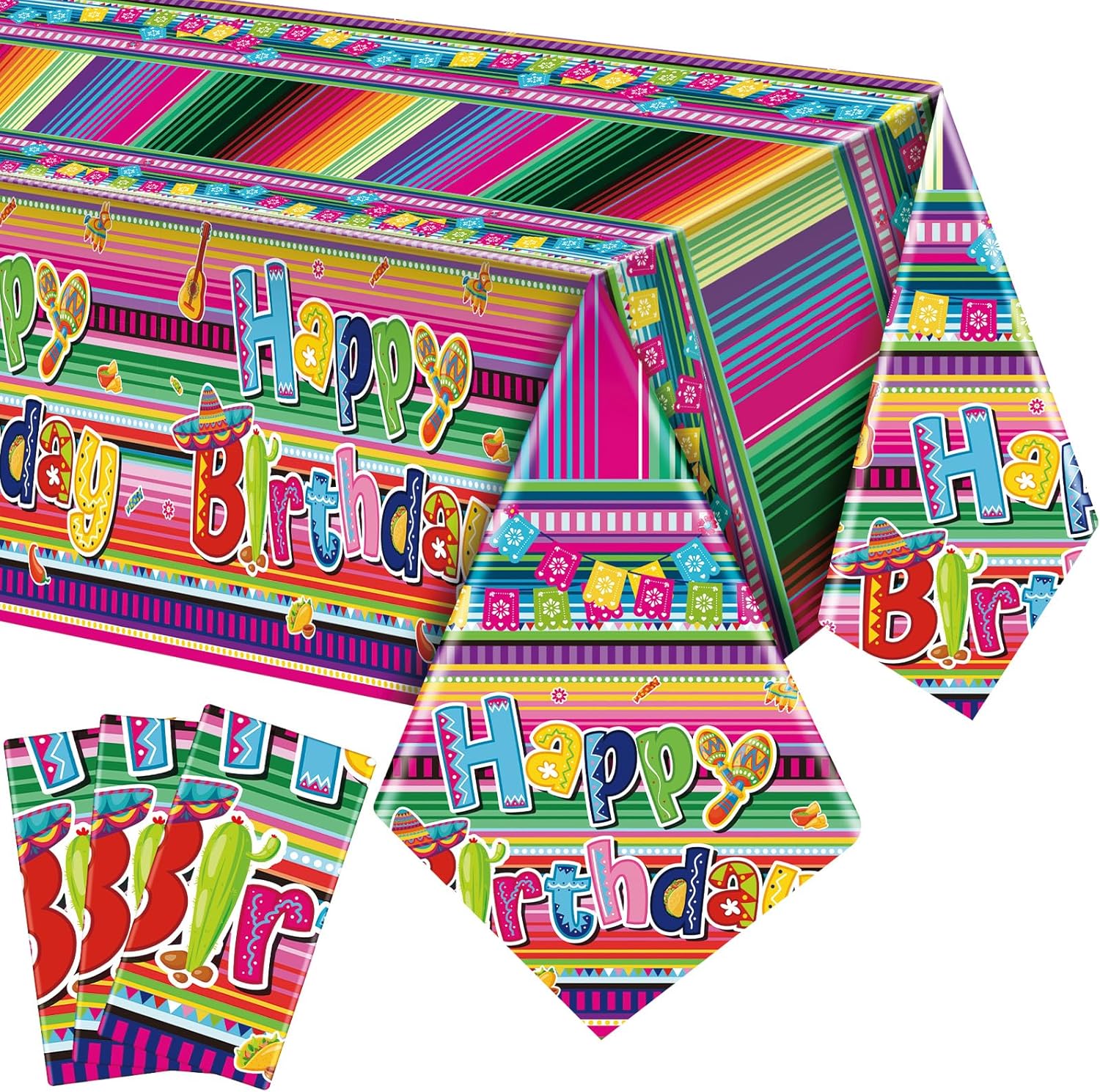 3 Pcs Mexican Fiesta Tablecloths for Party Decorations